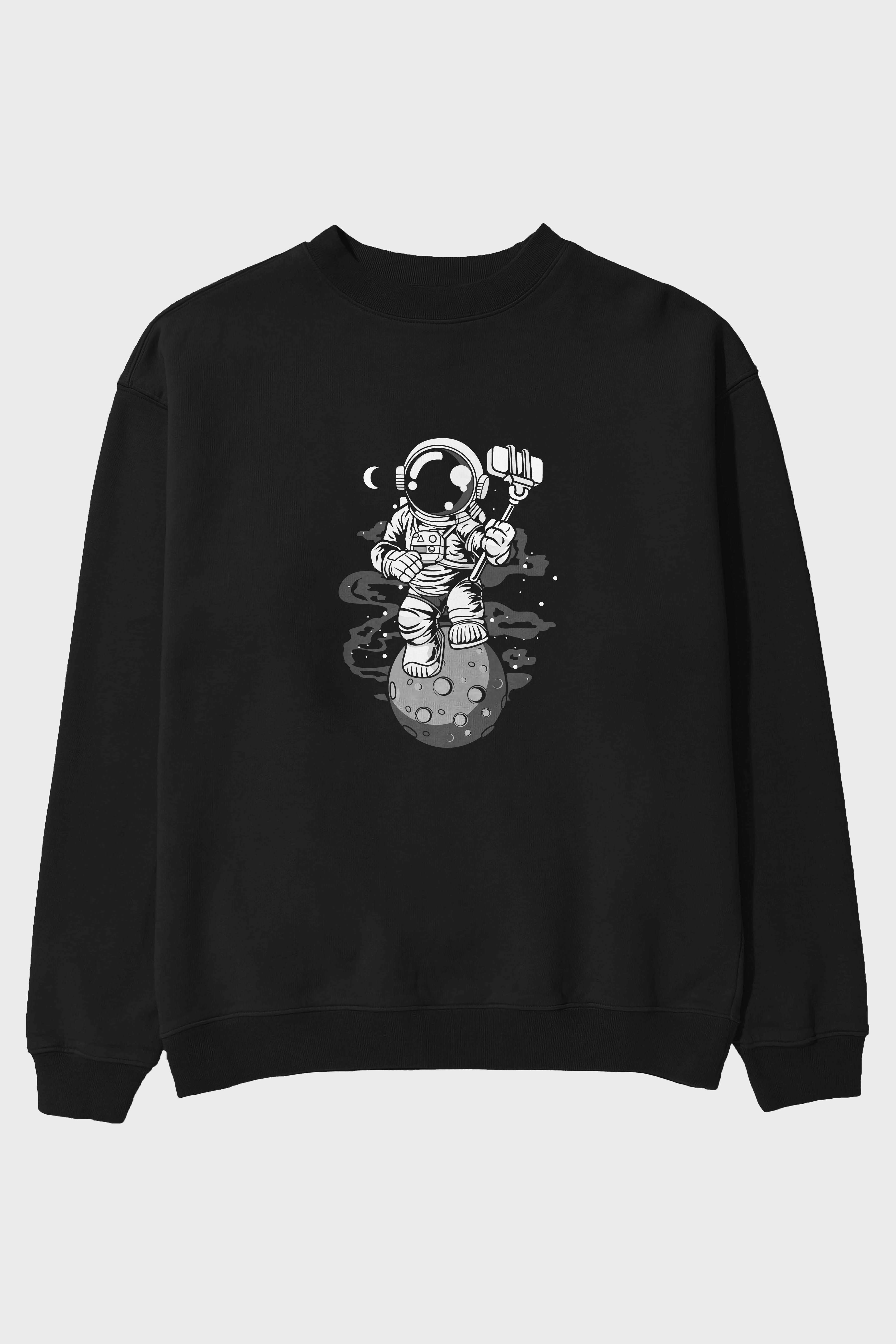 Astronaut Selfie Ön Baskılı Oversize Sweatshirt Erkek Kadın Unisex