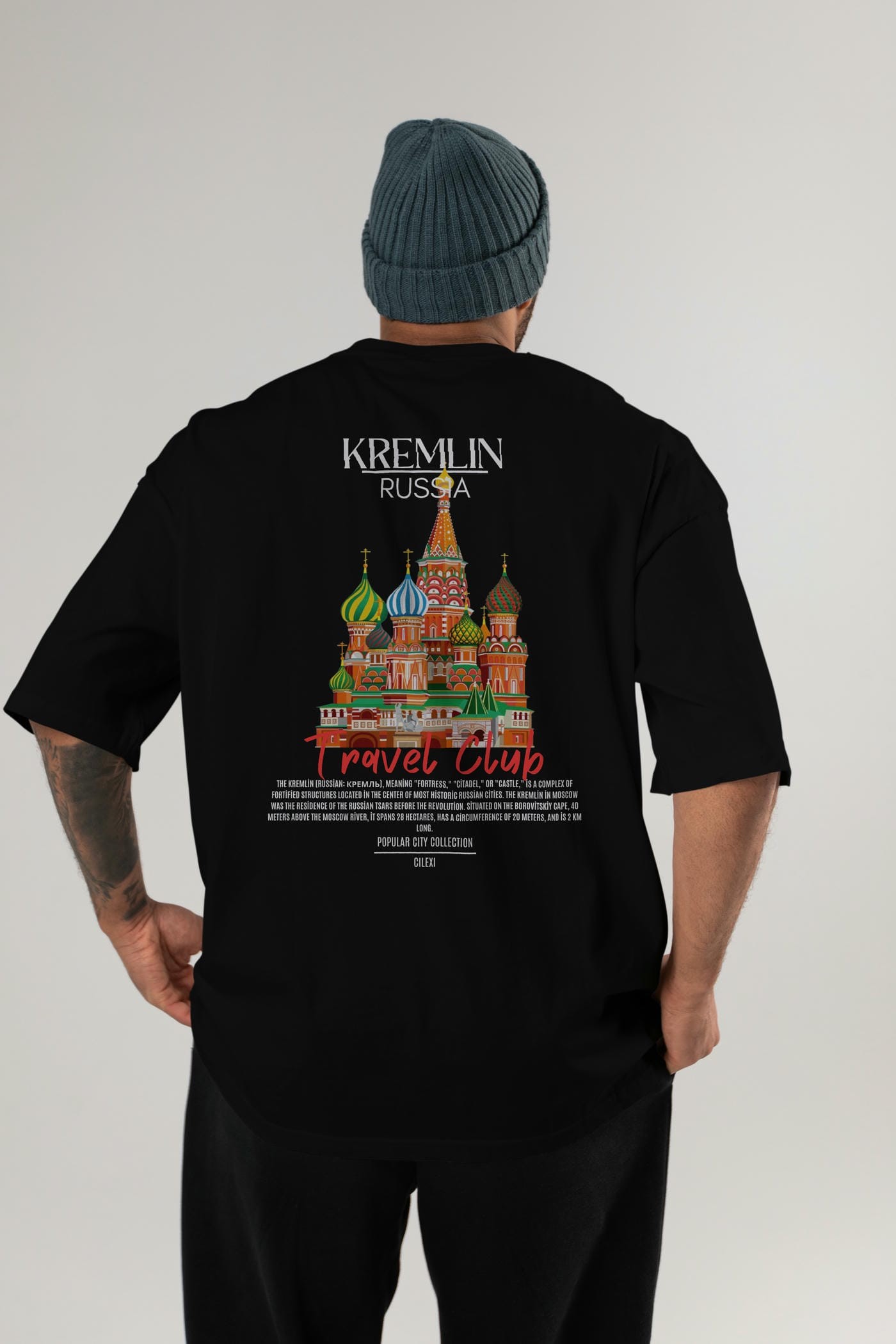 Kremlin Russia Arka Baskılı Oversize t-shirt Erkek Kadın Pamuk Bisiklet Yaka tişort