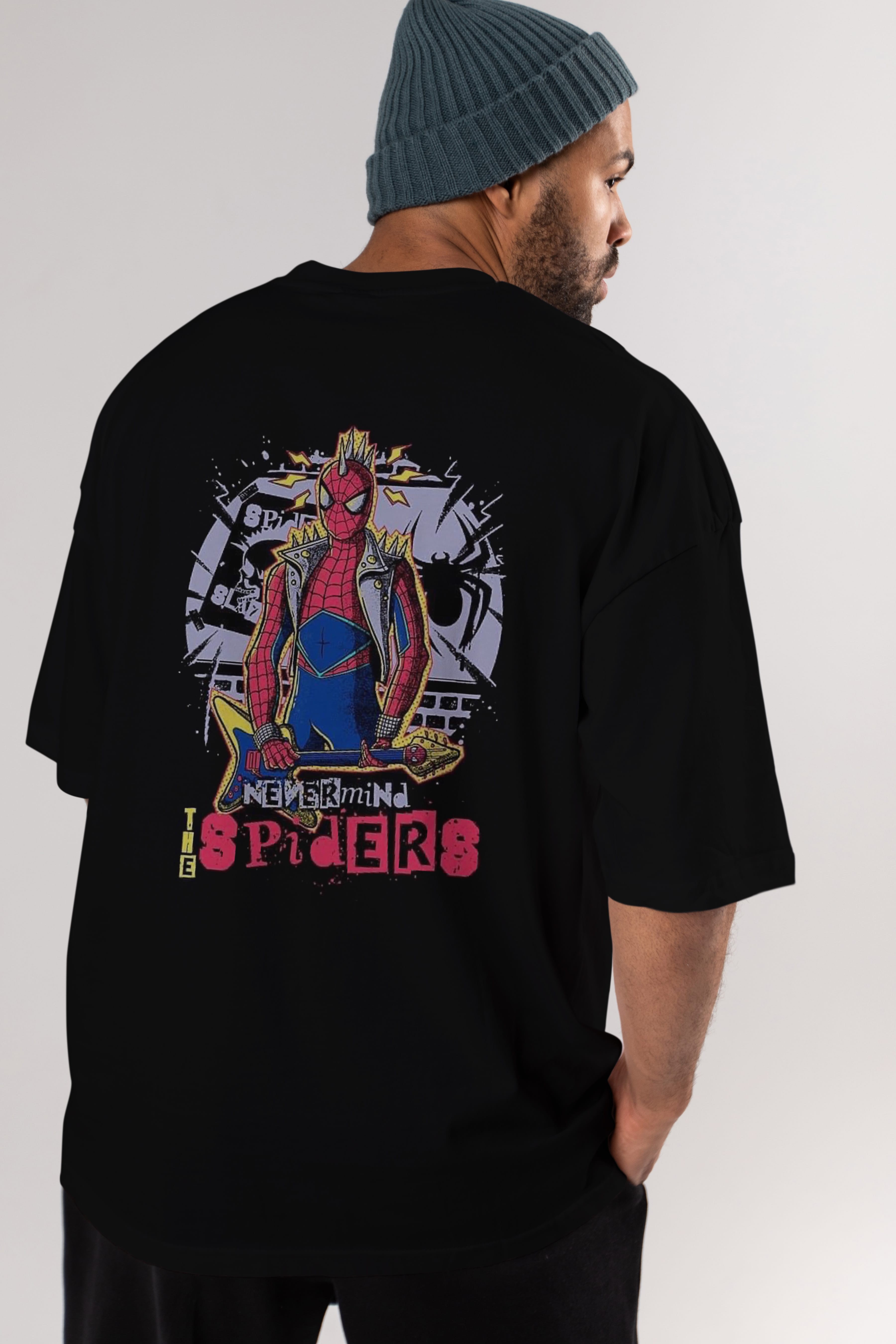 Spiderman Rock Arka Baskılı Oversize t-shirt Erkek Kadın Unisex %100 Pamuk Bisiklet Yaka tişort