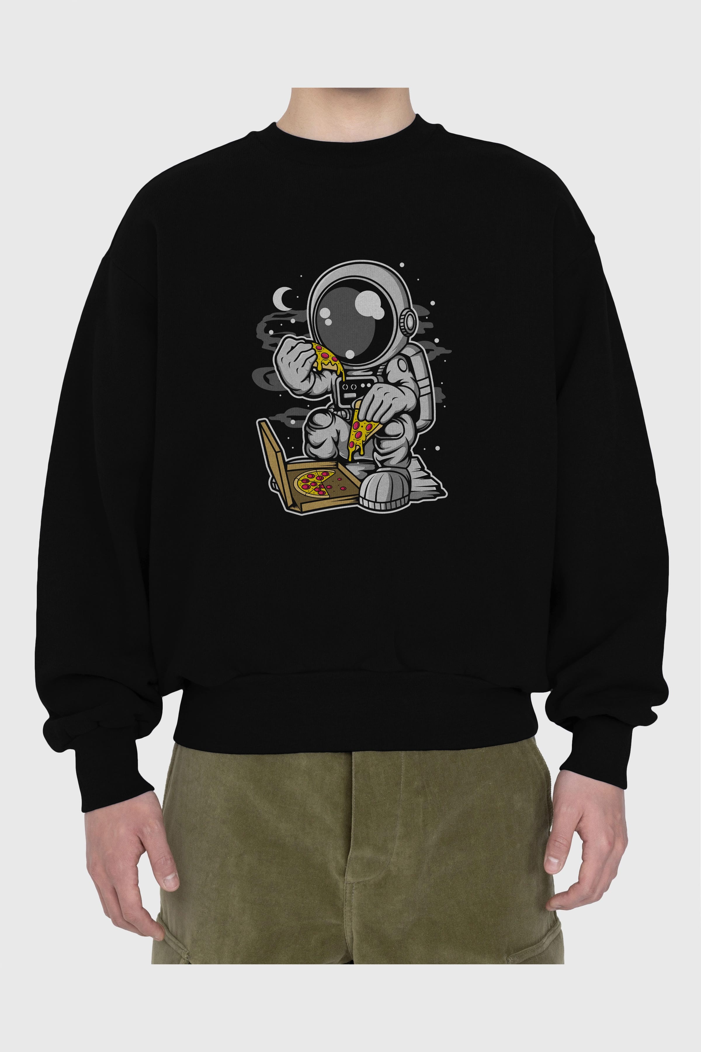 Astronaut Pizza Ön Baskılı Oversize Sweatshirt Erkek Kadın Unisex
