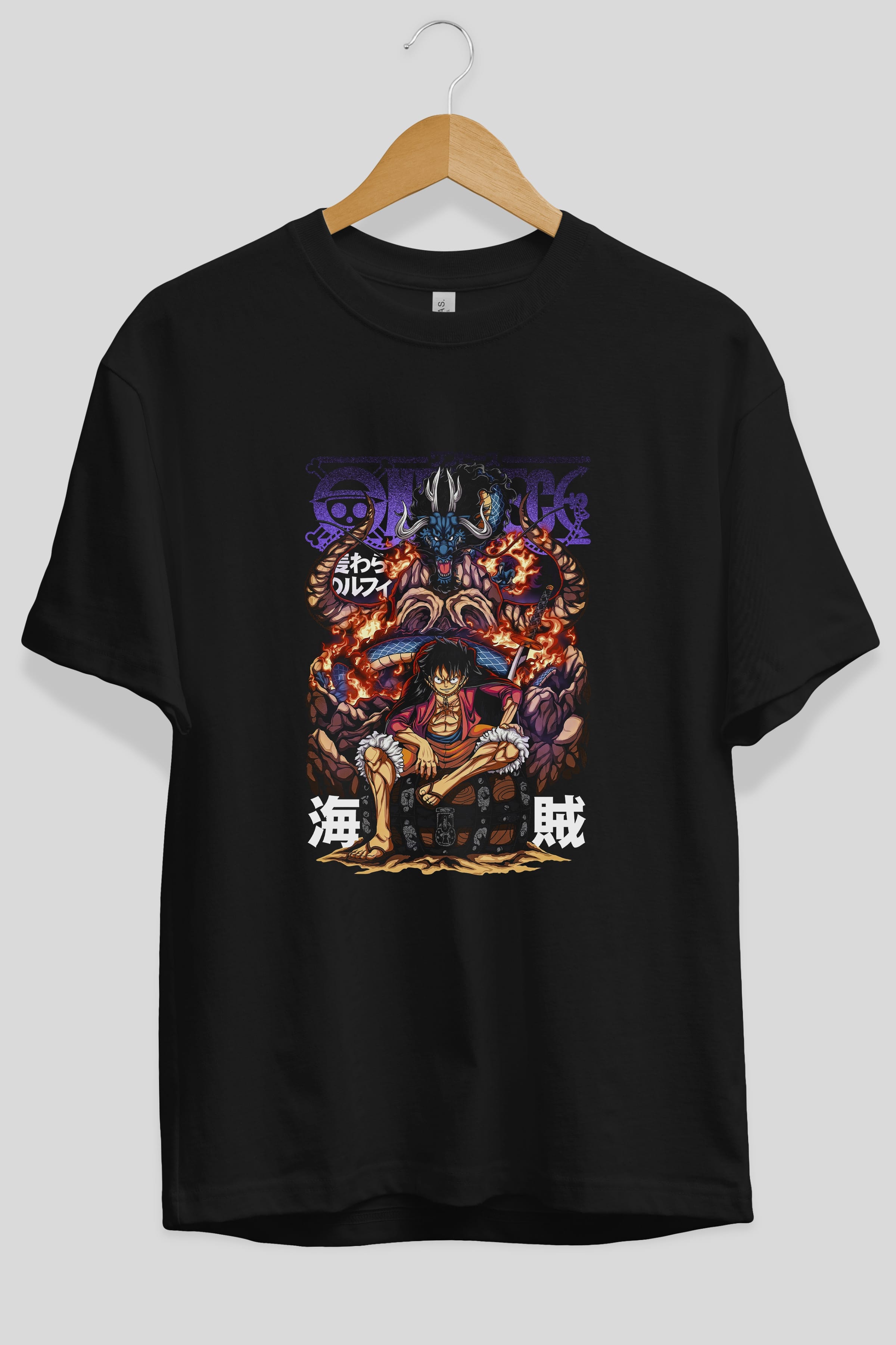 MONKEY D. LUFFY 2 Anime Ön Baskılı Oversize t-shirt %100 pamuk Erkek Kadın Unisex