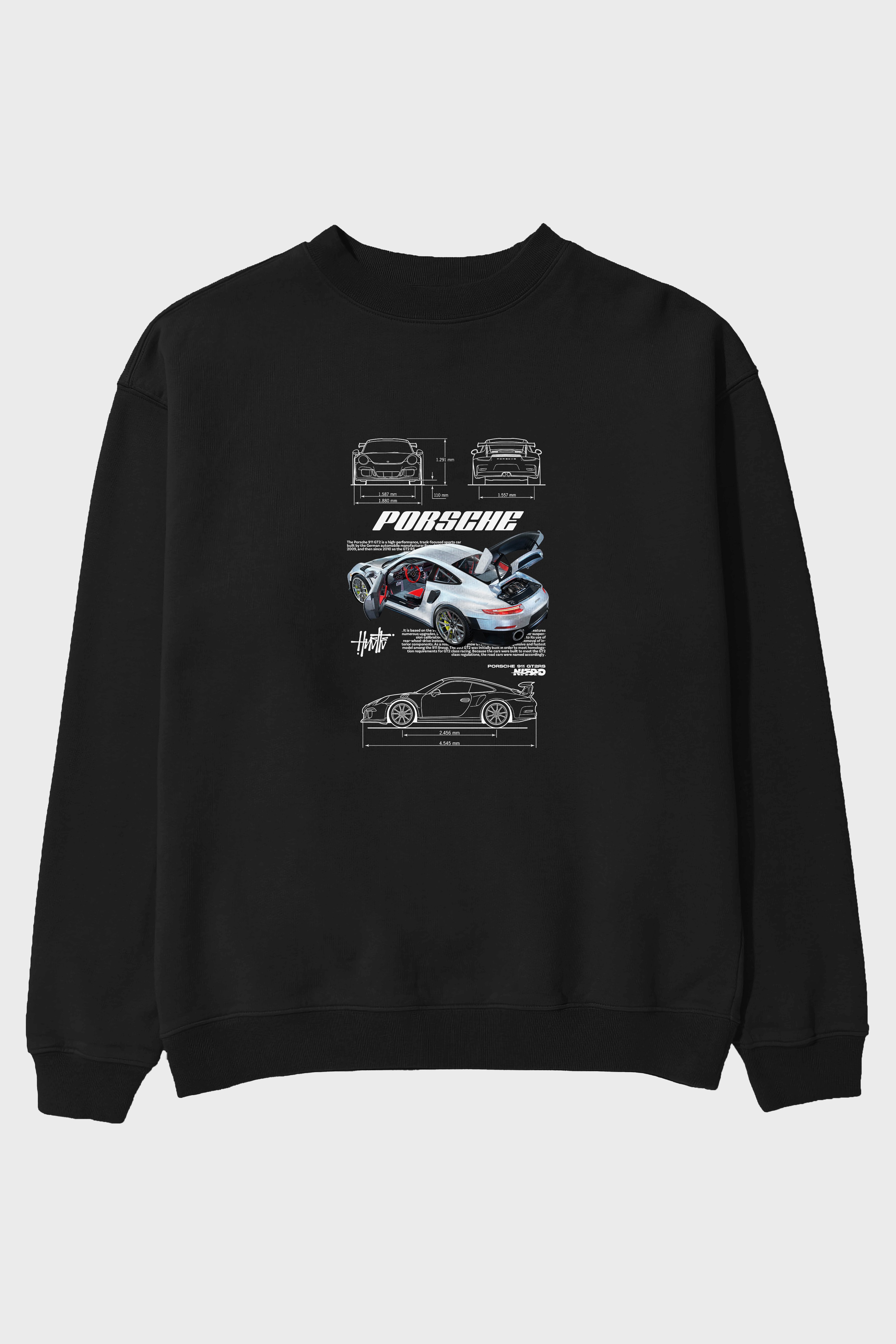 PORSCHE 911 GT2 RS Ön Baskılı Anime Oversize Sweatshirt Erkek Kadın Unisex