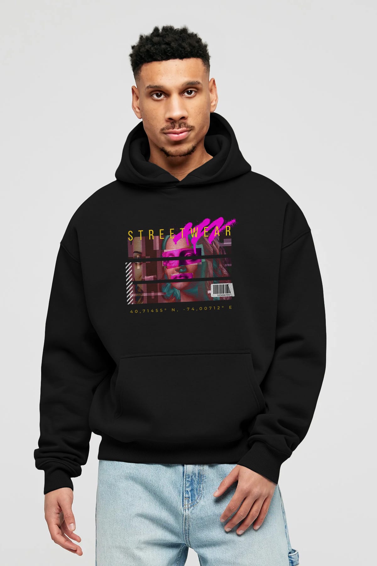Futuristic Streetwear 2 Ön Baskılı Oversize Hoodie Kapüşonlu Sweatshirt Erkek Kadın Unisex