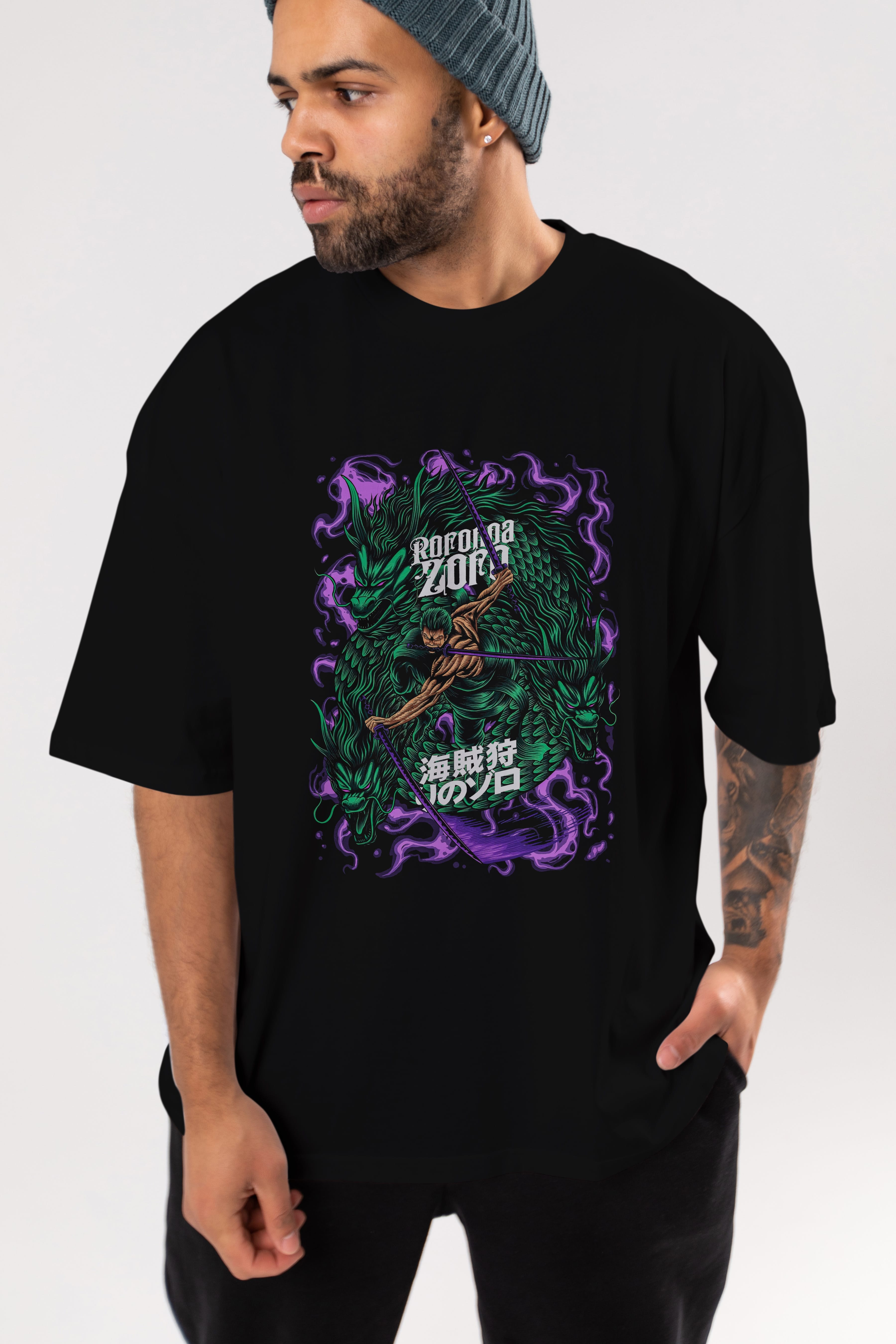 RORONOA ZORO 5 Anime Ön Baskılı Oversize t-shirt %100 pamuk Erkek Kadın Unisex