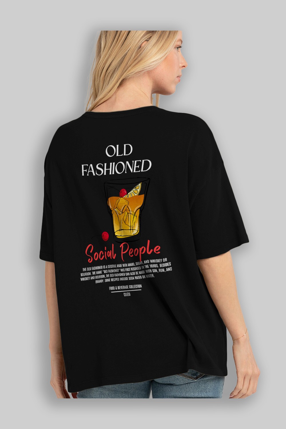 Old Fashıoned Kokteyl Serisi Baskılı Oversize t-shirt Erkek Kadın Unisex %100 Pamuk Bisiklet Yaka tişort