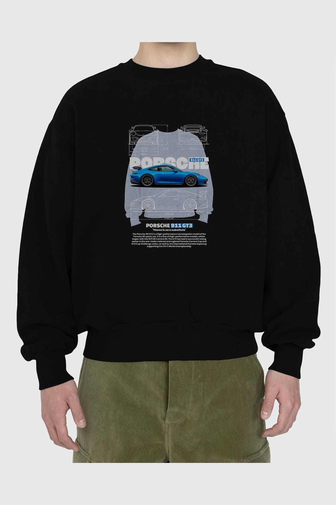 PORSCHE 911 GT3 Ön Baskılı Anime Oversize Sweatshirt Erkek Kadın Unisex