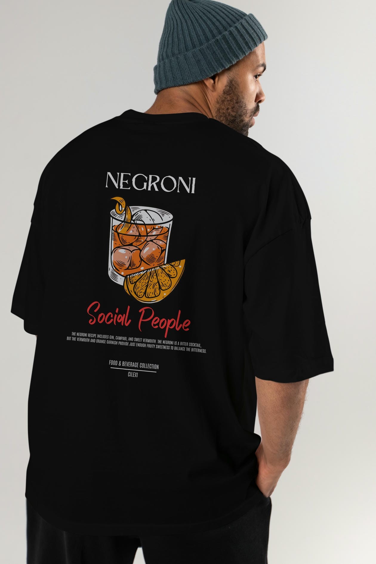 Negroni Kokteyl Serisi Baskılı Oversize t-shirt Erkek Kadın Unisex %100 Pamuk Bisiklet Yaka tişort