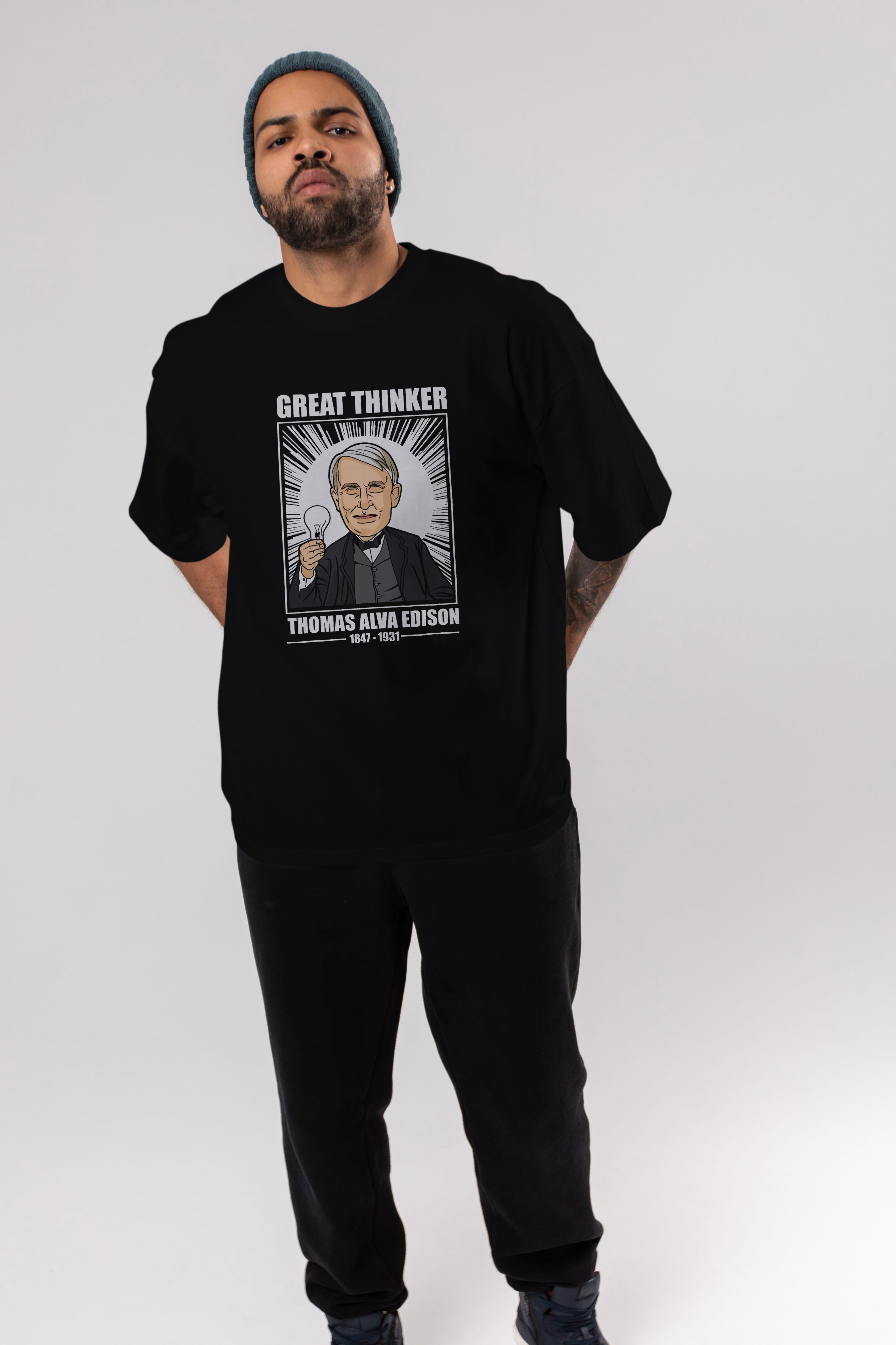 Thomas Alfa Edison Ön Baskılı Oversize t-shirt Erkek Kadın Unisex %100 Pamuk tişort