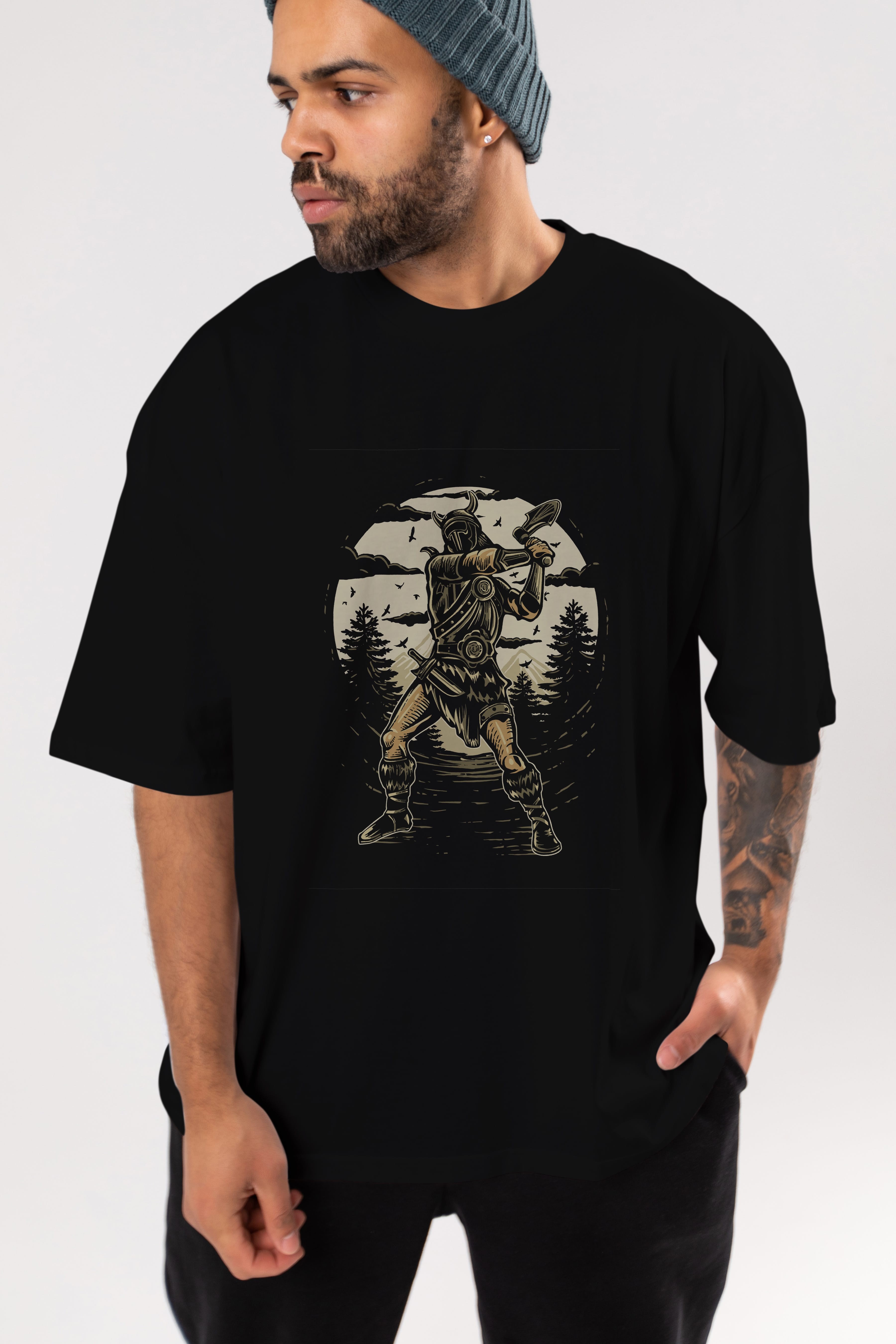 Viking Ön Baskılı Oversize t-shirt Erkek Kadın Unisex %100 Pamuk tişort