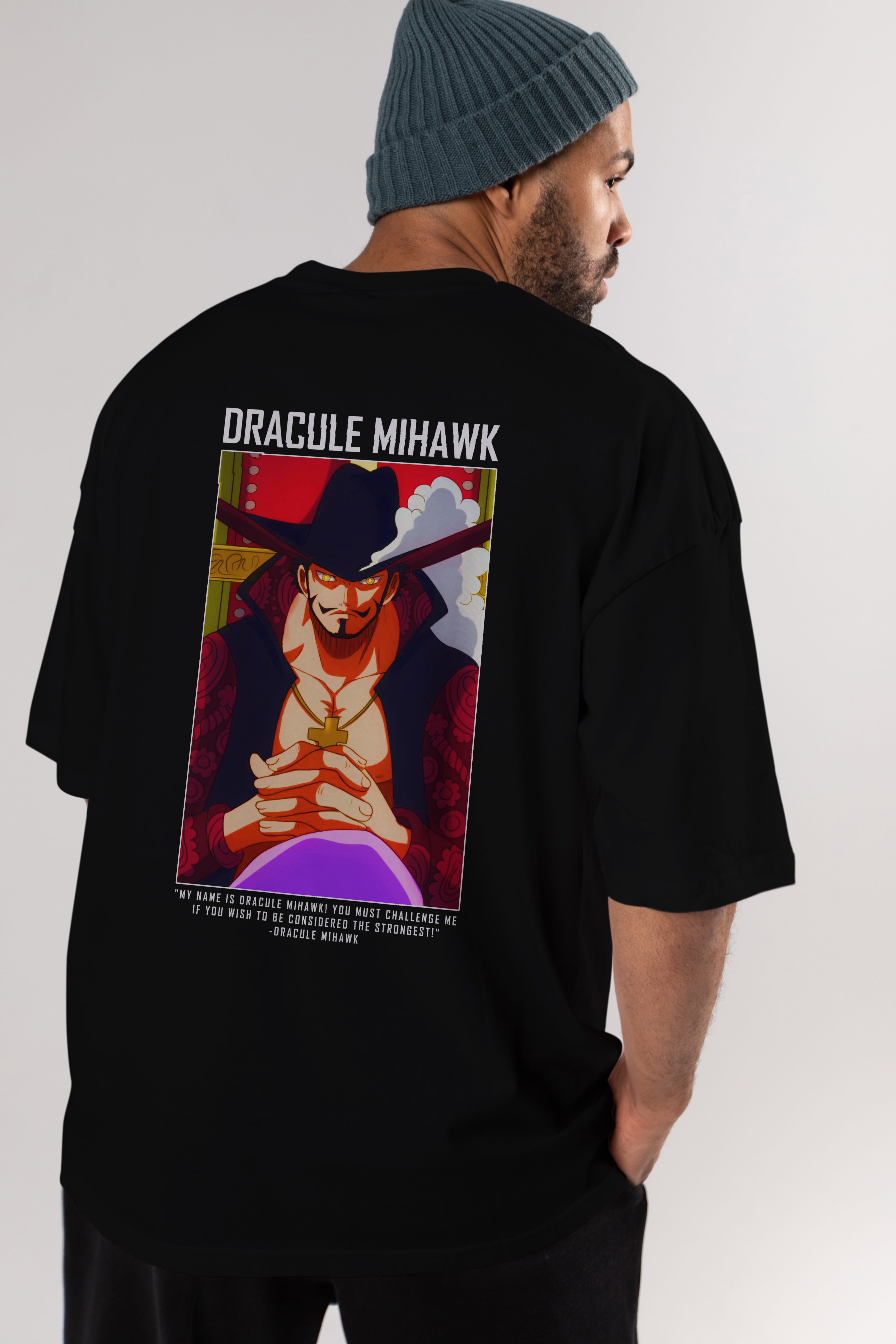 Dracule Mihawk Anime Arka Baskılı Oversize t-shirt Erkek Kadın Unisex %100 pamuk tişort