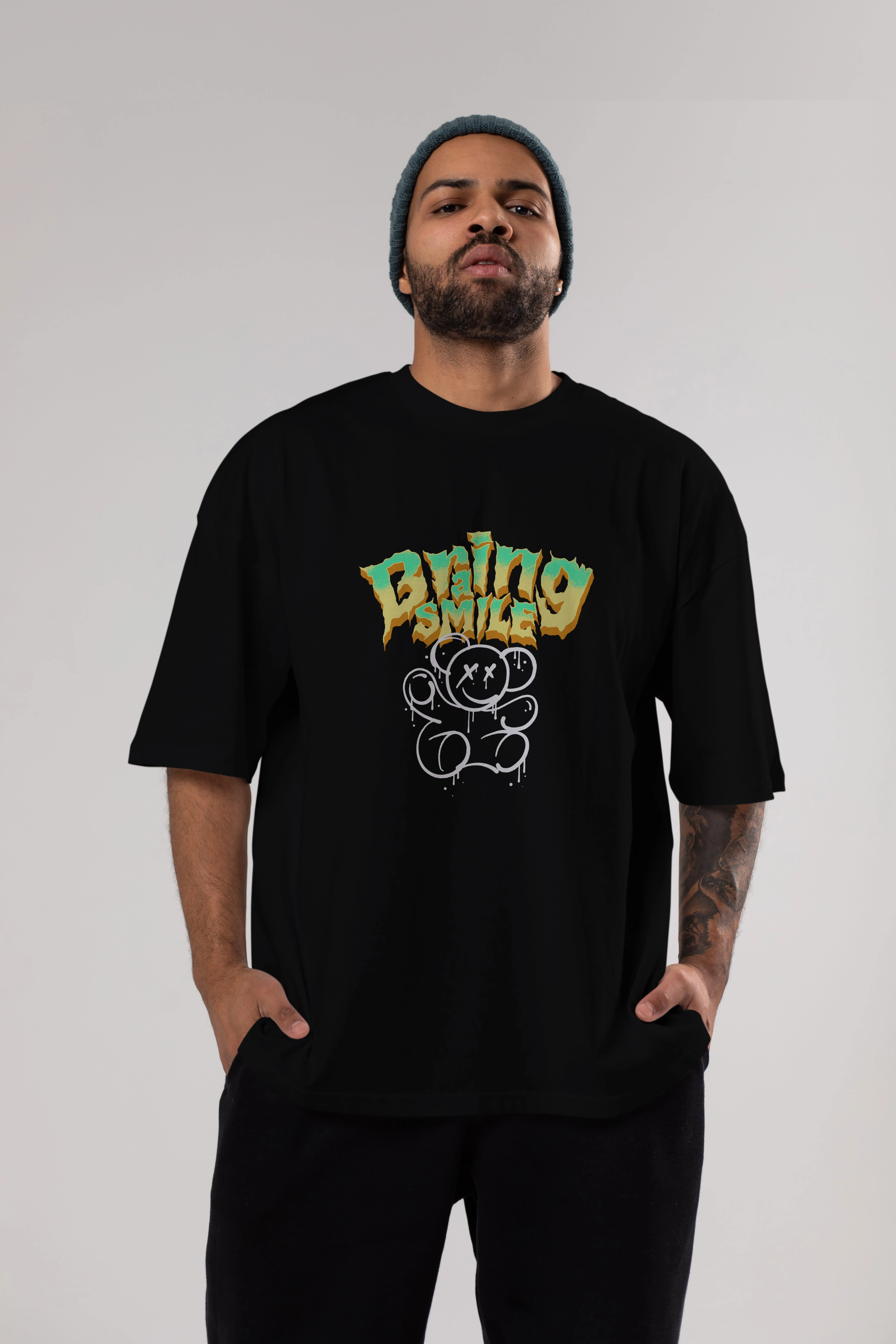 Teddy Bear Braing Smile Ön Baskılı Oversize t-shirt Erkek Kadın Unisex