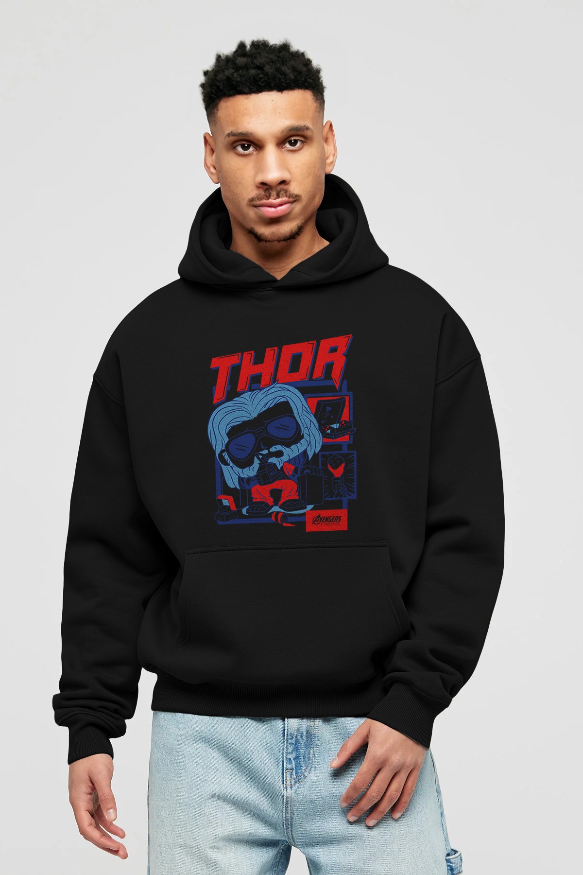 Thor Ön Baskılı Hoodie Oversize Kapüşonlu Sweatshirt Erkek Kadın Unisex