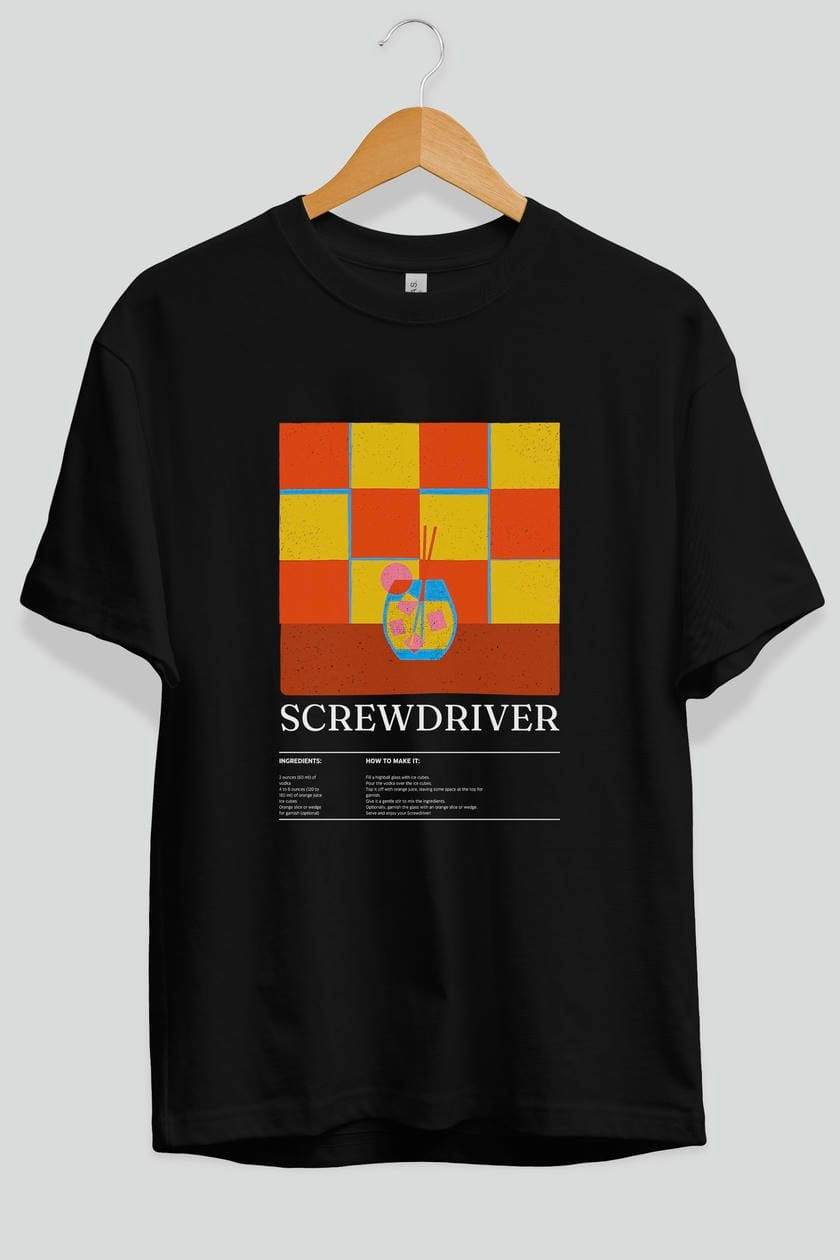Screwdriver Kokteyl Ön Baskılı Oversize t-shirt Erkek Kadın %100 Pamuk Bisiklet Yaka tişort