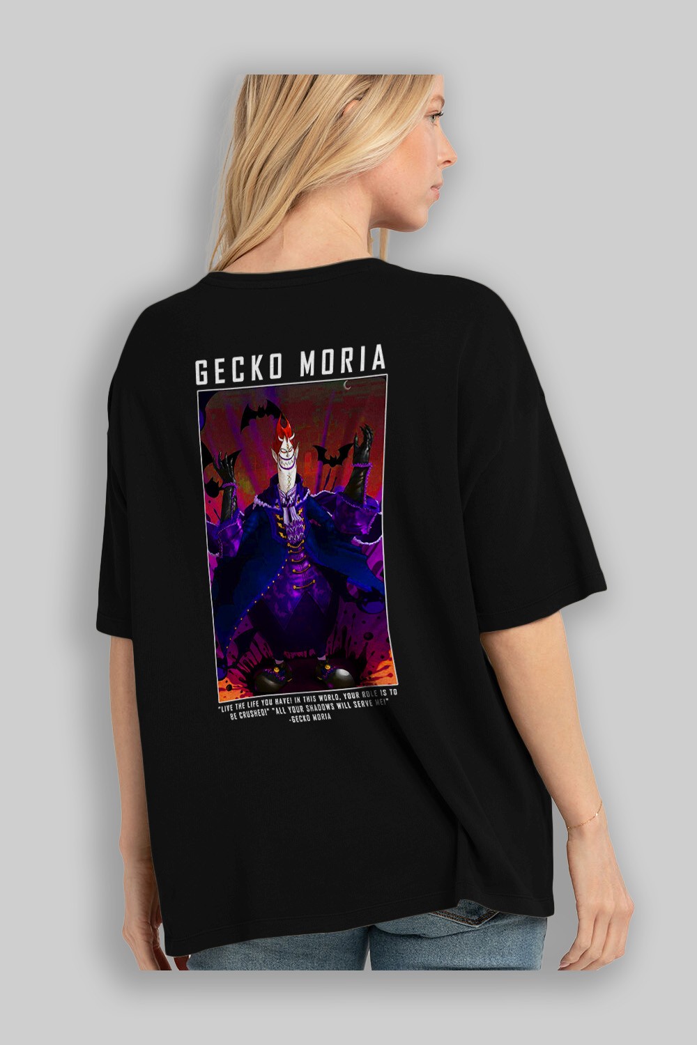 Gecko Moria Anime Arka Baskılı Oversize t-shirt Erkek Kadın Unisex %100 pamuk tişort