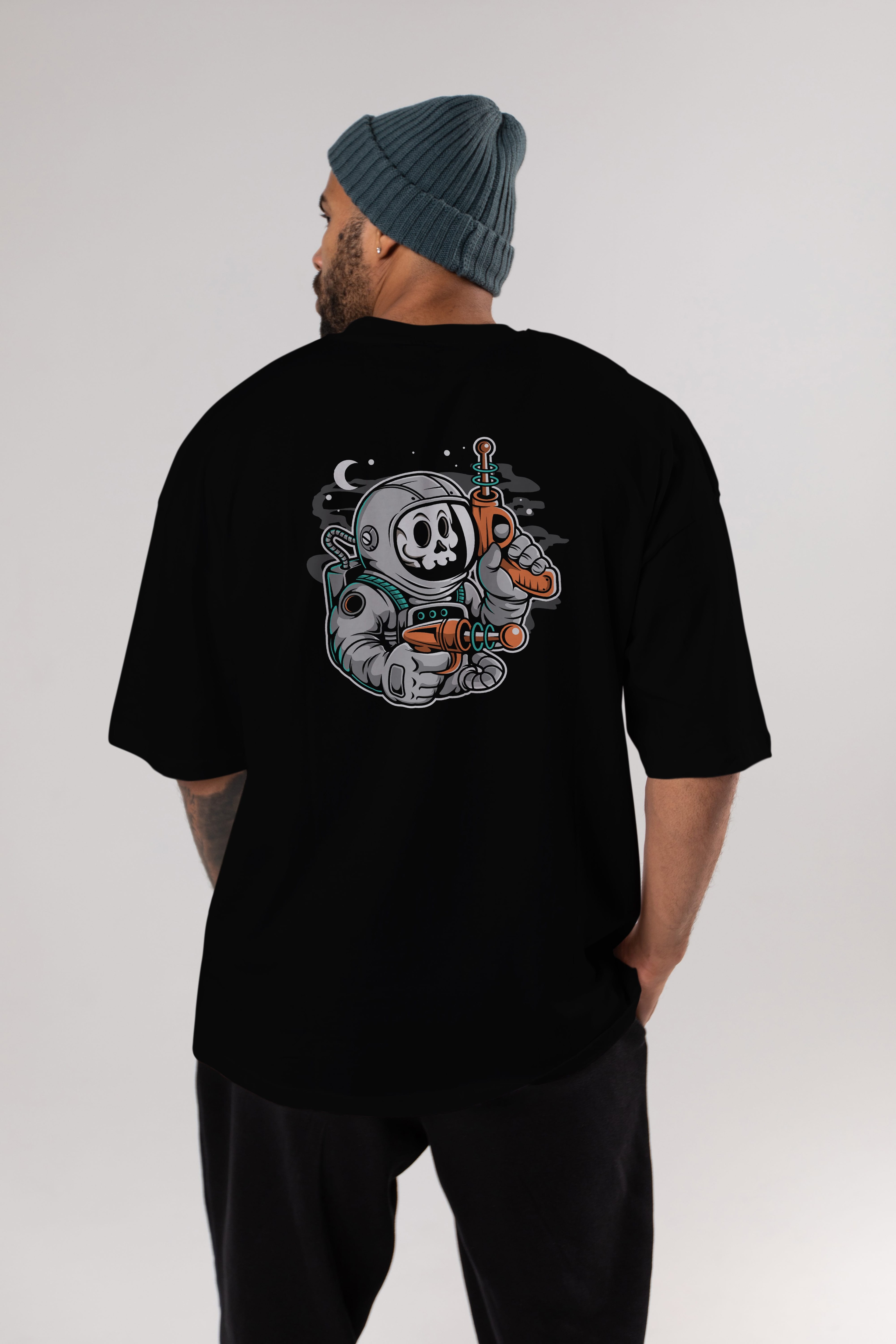 Astronaut Ray Gun Arka Baskılı Oversize t-shirt Erkek Kadın Unisex