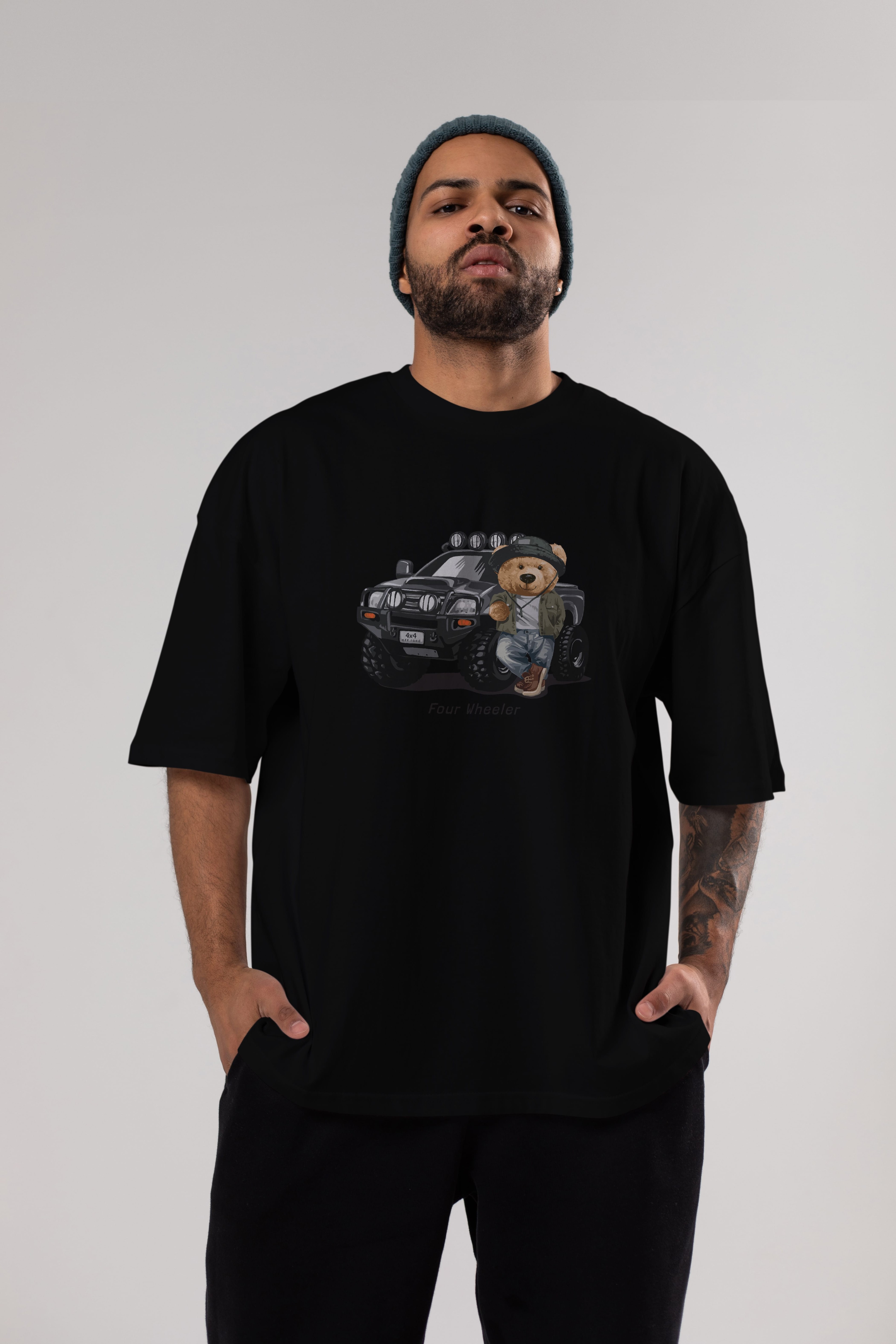 Teddy Bear Off Road Ön Baskılı Oversize t-shirt Erkek Kadın Unisex %100 Pamuk