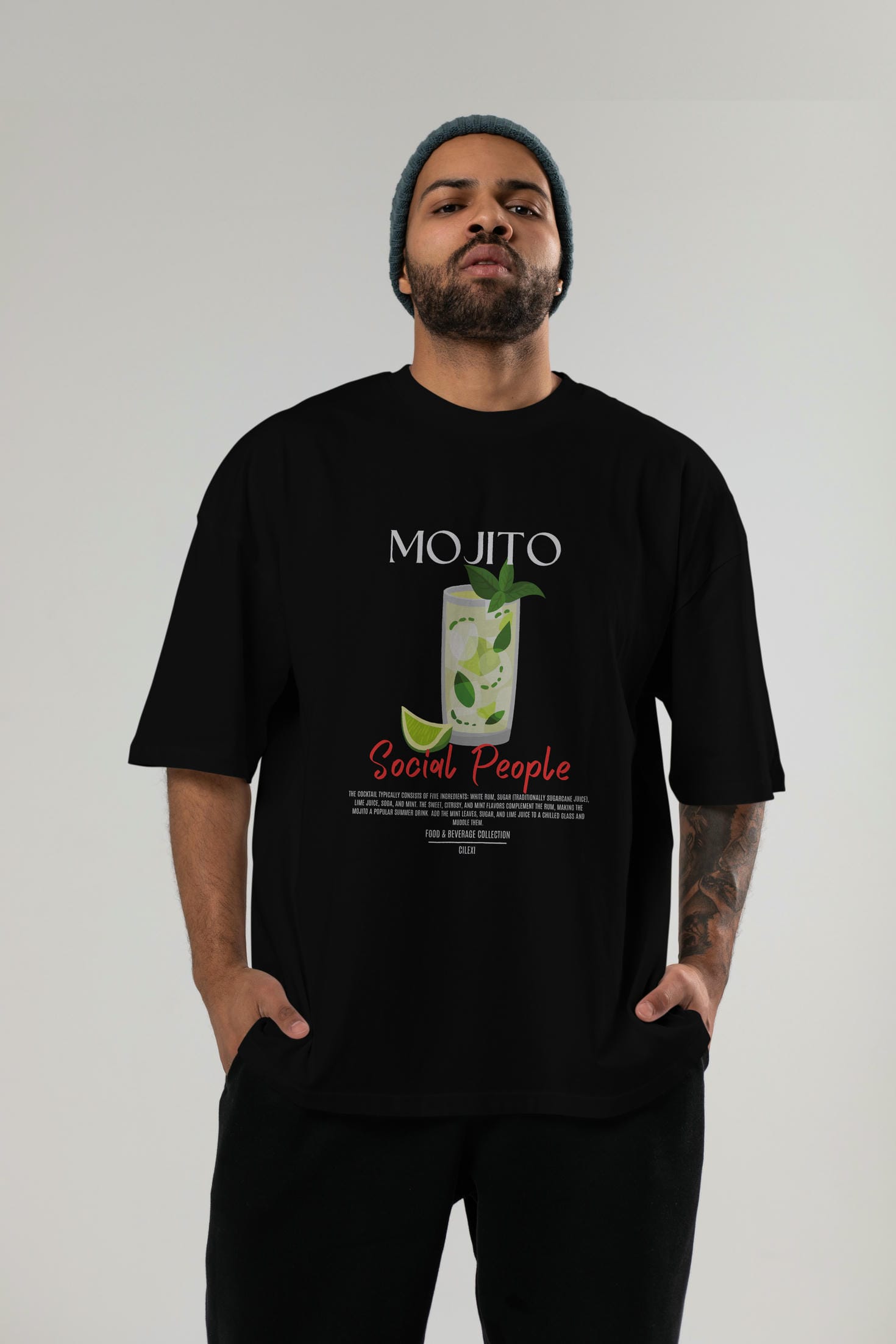 Mojıto Kokteyl Serisi ön Baskılı Oversize t-shirt Erkek Kadın %100 Pamuk Bisiklet Yaka tişort