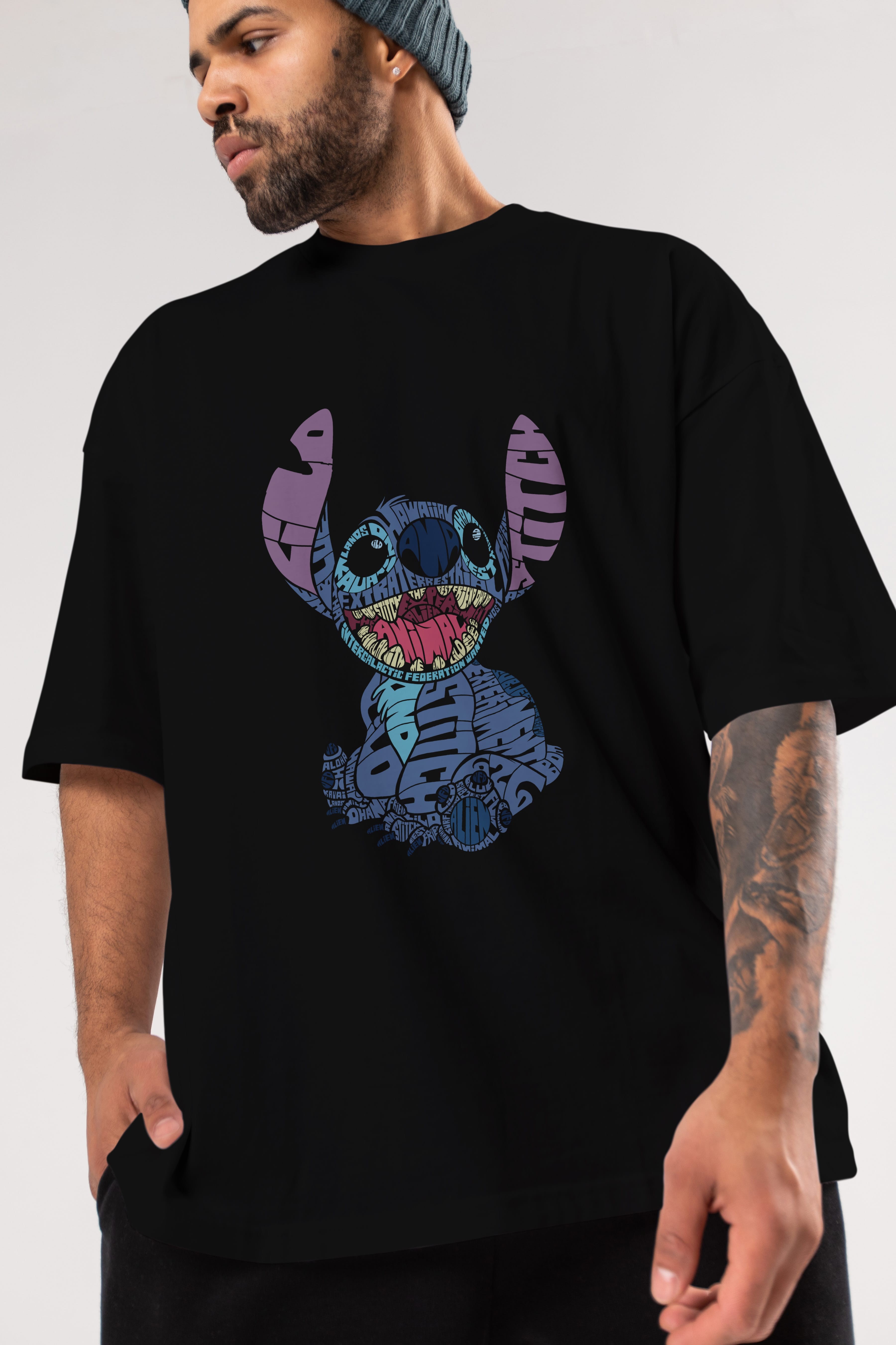 Stitch Ön Baskılı Oversize t-shirt %100 pamuk Erkek Kadın Unisex