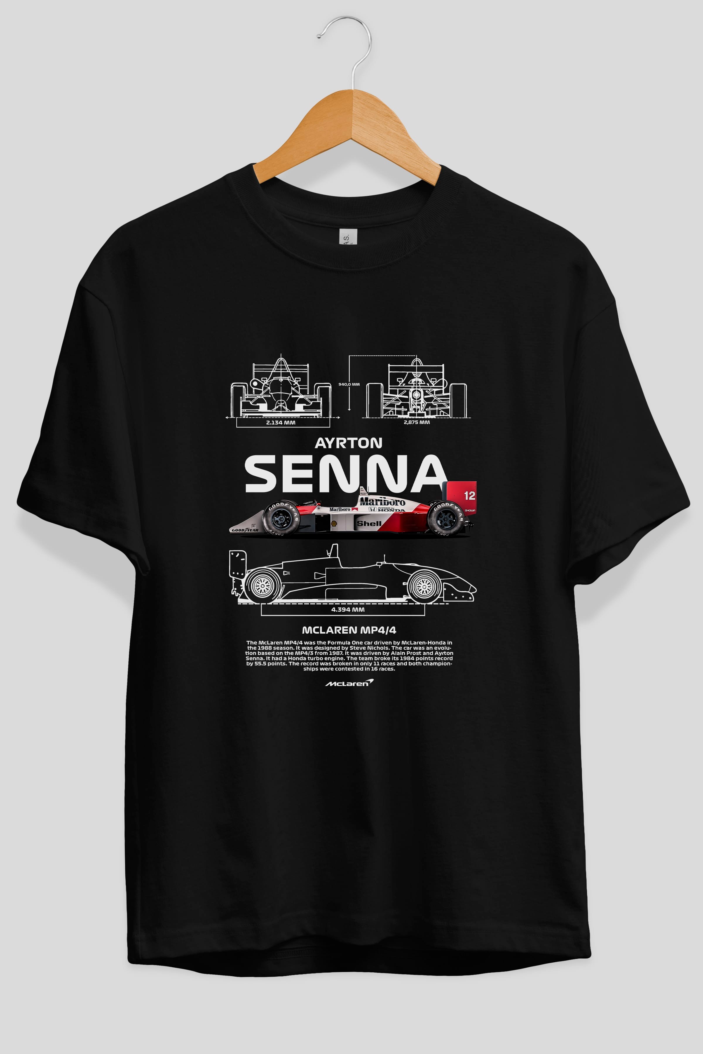 MCLAREN Ayrton Senna MP4 Ön Baskılı Oversize t-shirt Erkek Kadın Unisex %100 Pamuk Bisiklet Yaka tişort