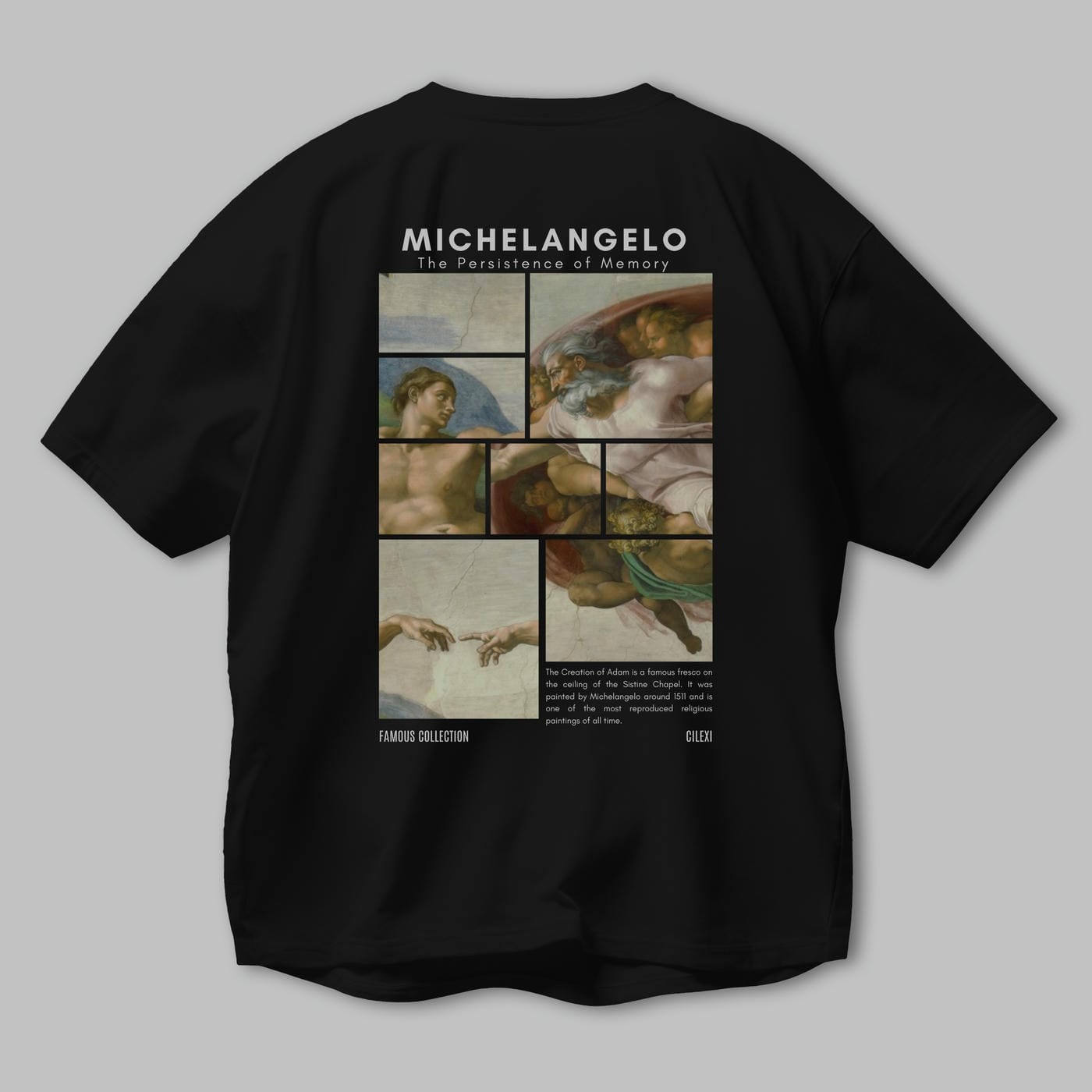 Michelangelo Arka Baskılı Oversize t-shirt Erkek Kadın Bisiklet Yaka Pamuk tişort