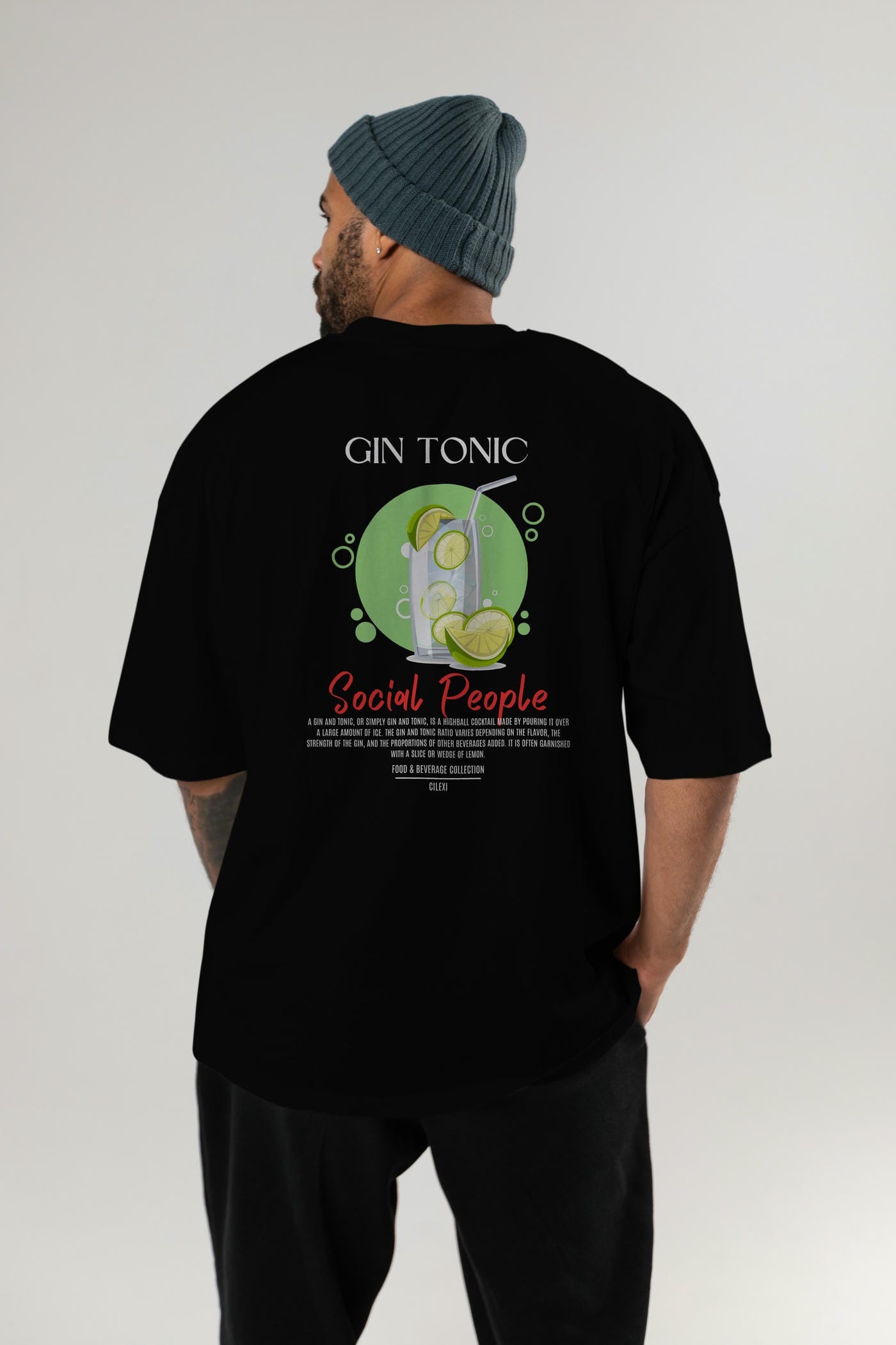 Gın Tonıc Kokteyl Serisi Baskılı Oversize t-shirt Erkek Kadın Unisex %100 Pamuk Bisiklet Yaka tişort