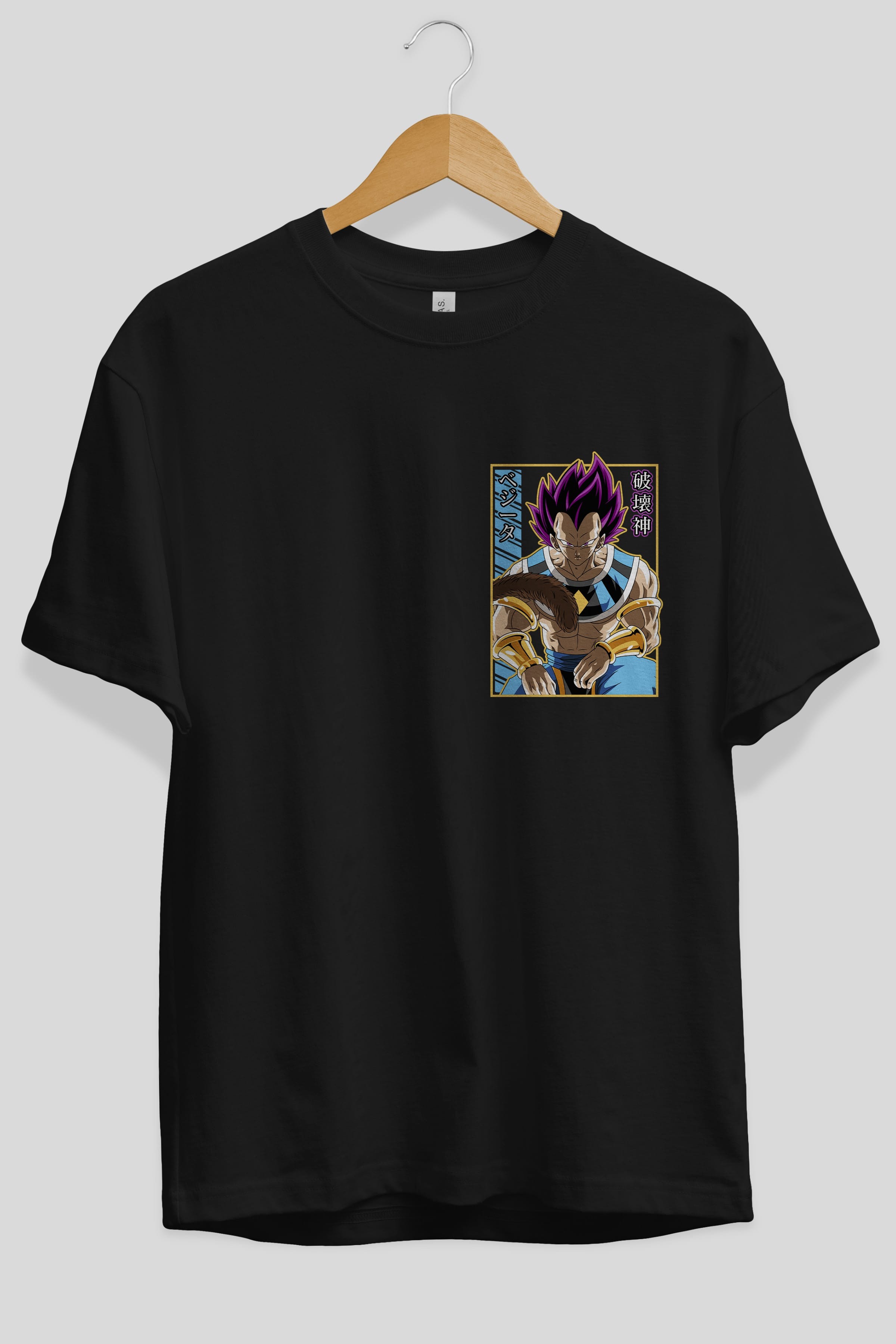 DragonBall VegetaHakaishin Ön Sol Baskılı Oversize t-shirt Erkek Kadın Unisex %100 Pamuk Bisiklet Yaka tişort