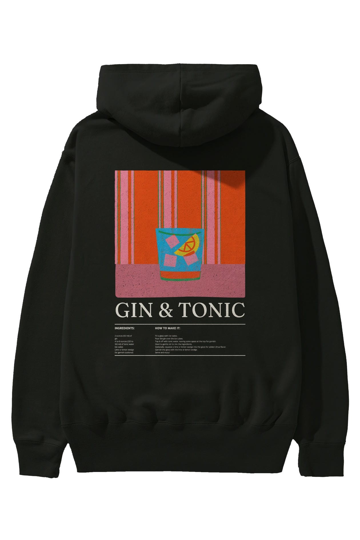 Gin tonik Kokteyl Arka Baskılı Hoodie Oversize Kapüşonlu Sweatshirt Erkek Kadın