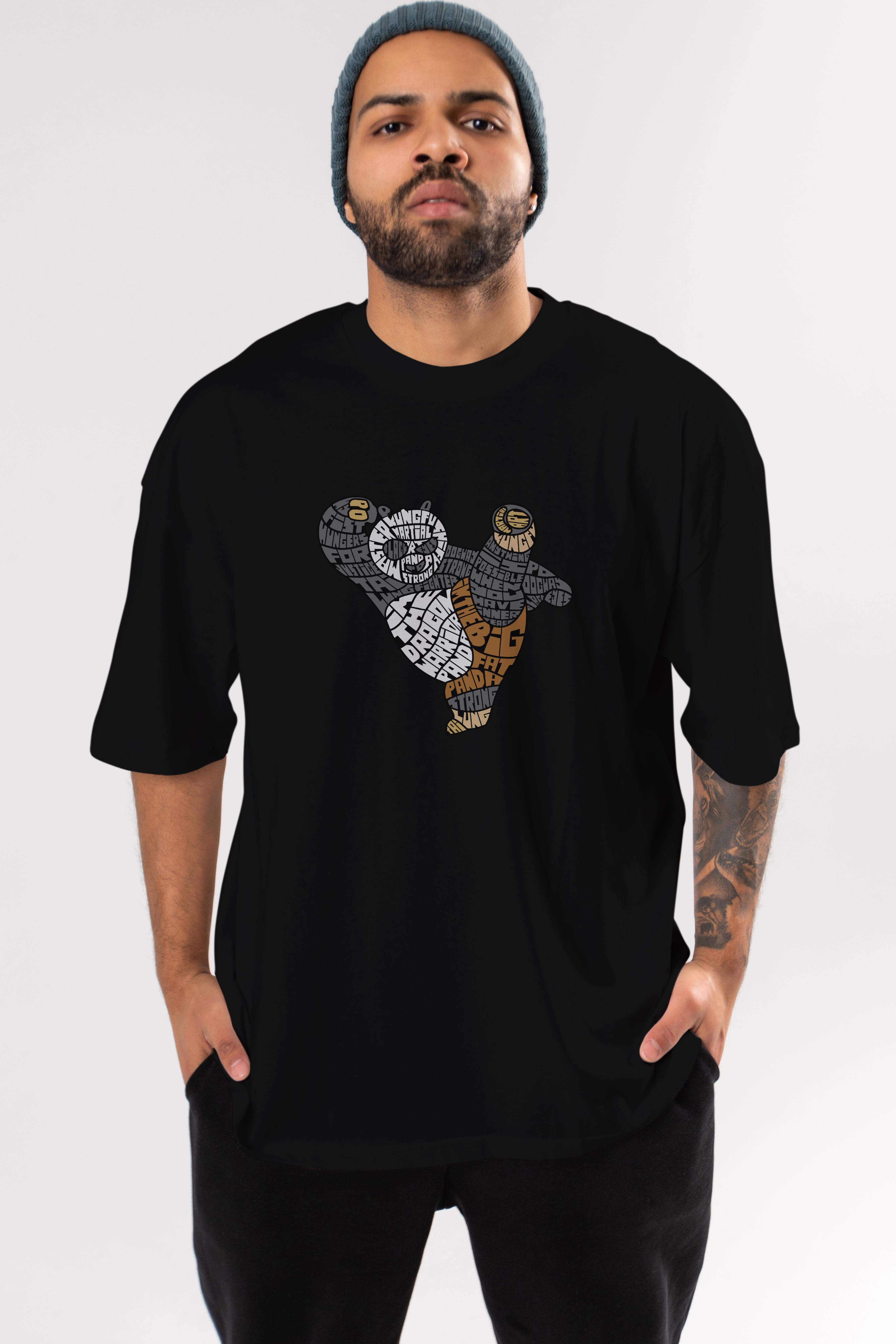 Warrior Panda Ön Baskılı Oversize t-shirt %100 pamuk Erkek Kadın Unisex
