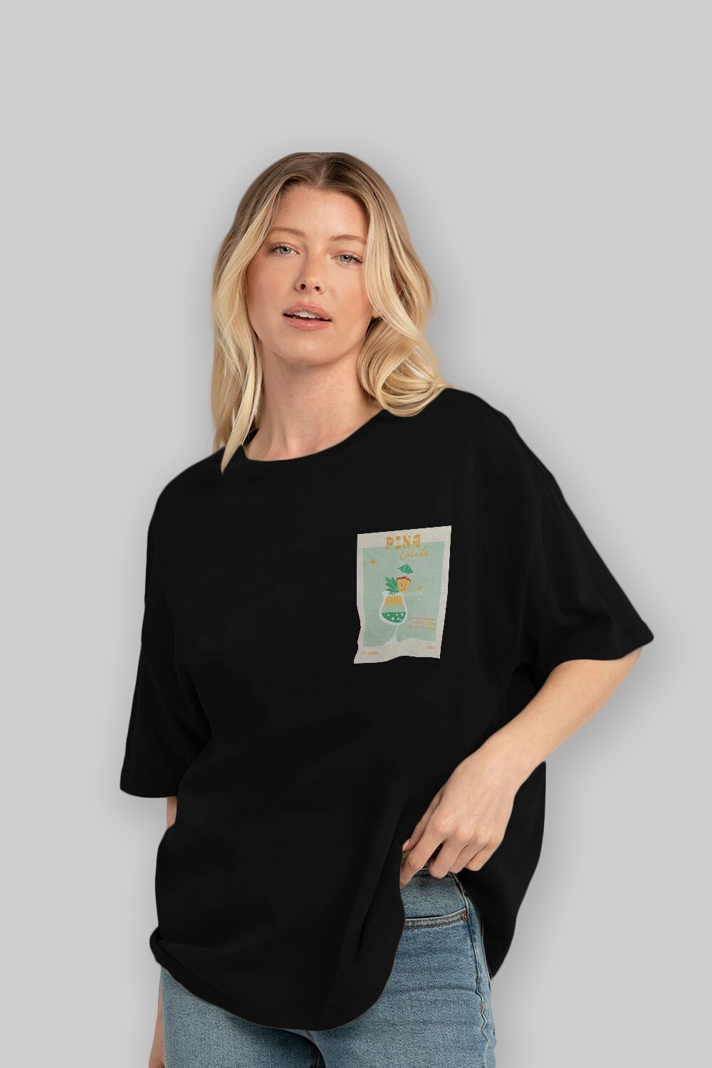 Pina Colada Ön Sol Baskılı Oversize t-shirt Erkek Kadın Unisex %100 Pamuk Bisiklet Yaka tişort