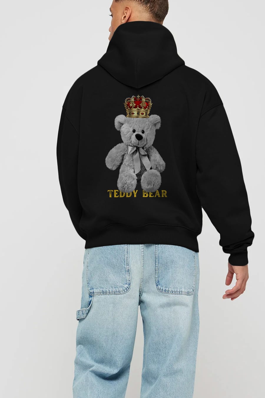 Teddy Bear Arka Baskılı Oversize Hoodie Kapüşonlu Sweatshirt Erkek Kadın Unisex
