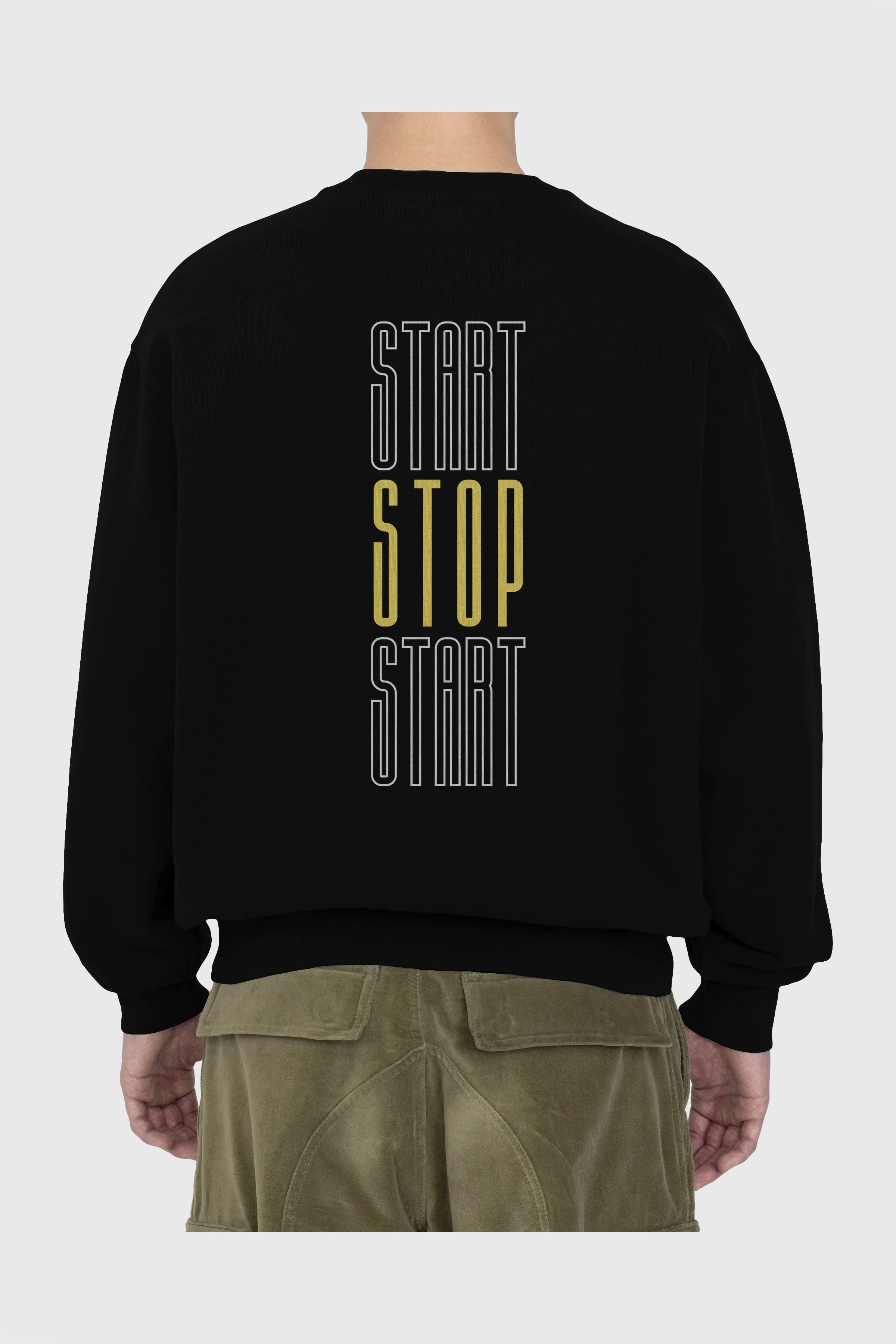 Start Stop Start Yazılı Arka Baskılı Oversize Sweatshirt Erkek Kadın Unisex