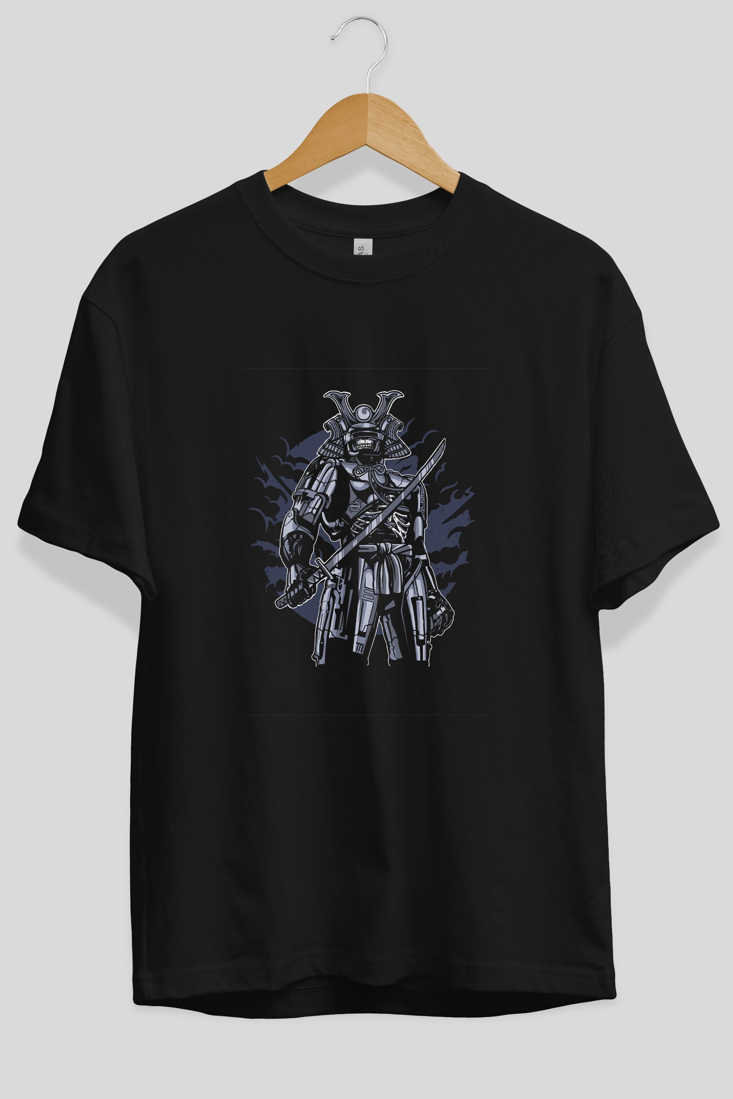 Samurai Robot Skull Ön Baskılı Oversize t-shirt Erkek Kadın Unisex %100 Pamuk tişort