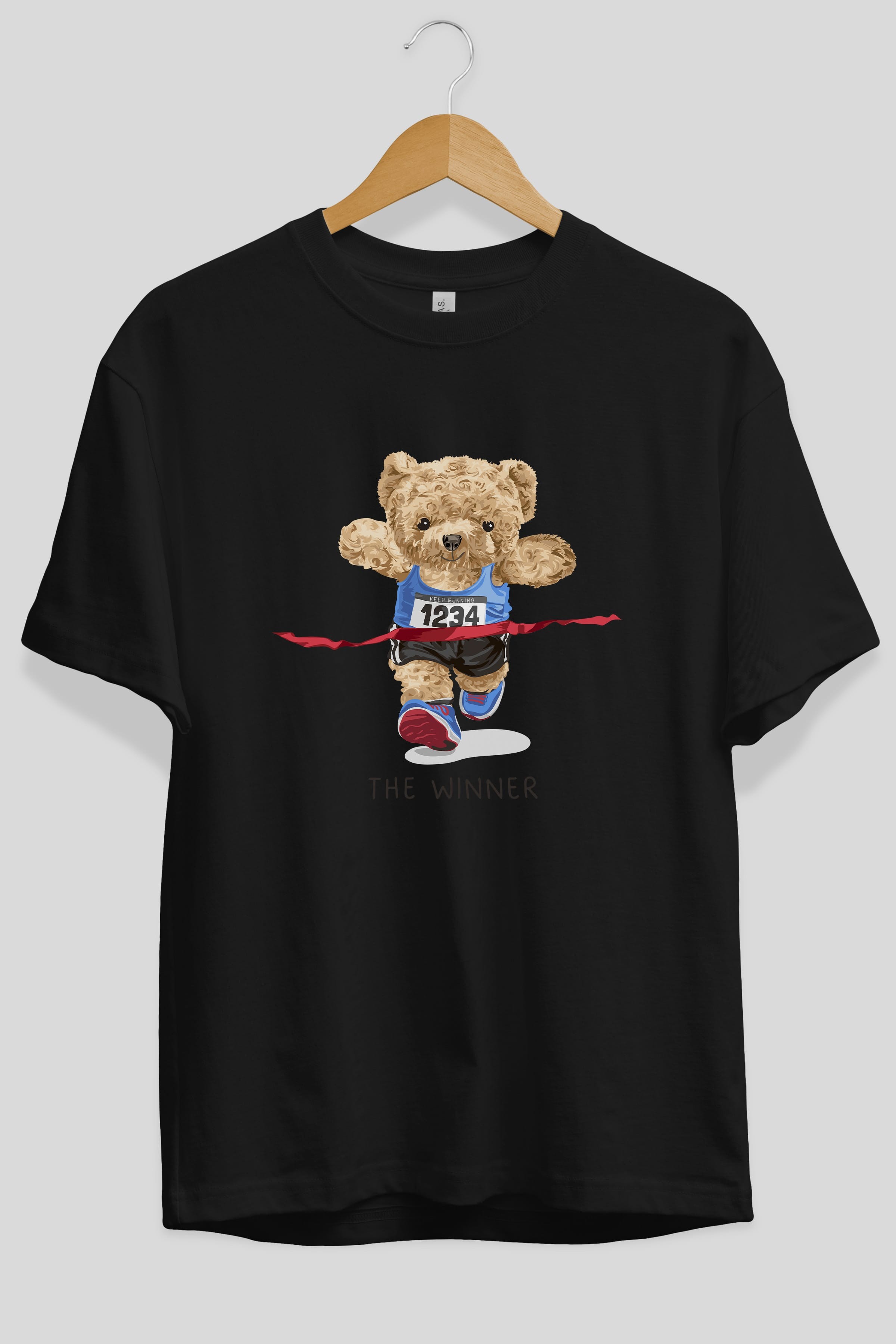 Teddy Bear The Winner Ön Baskılı Oversize t-shirt Erkek Kadın Unisex %100 Pamuk