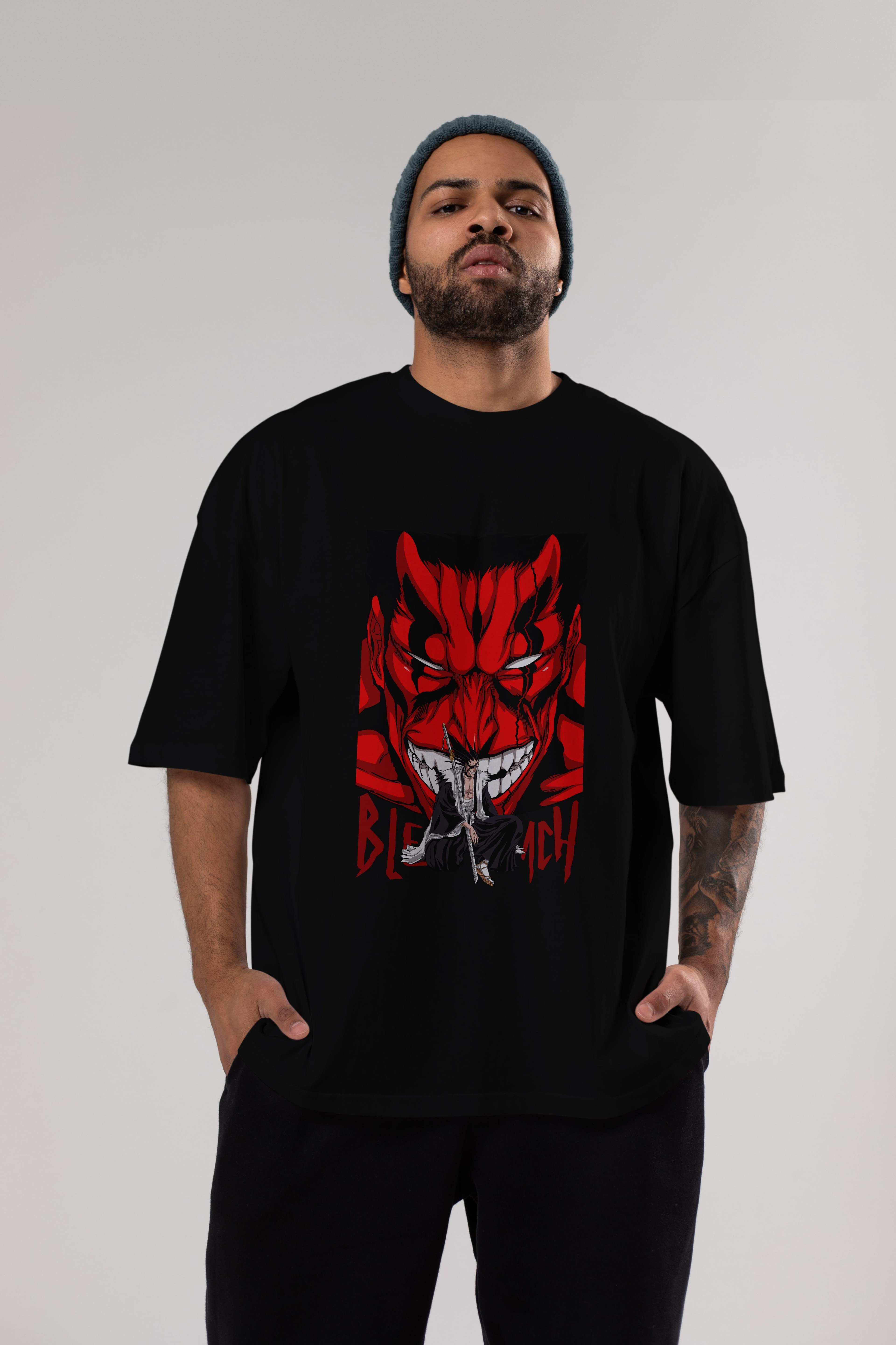KENPACHI ZARAKI BLEACH Anime Ön Baskılı Oversize t-shirt %100 pamuk Erkek Kadın Unisex