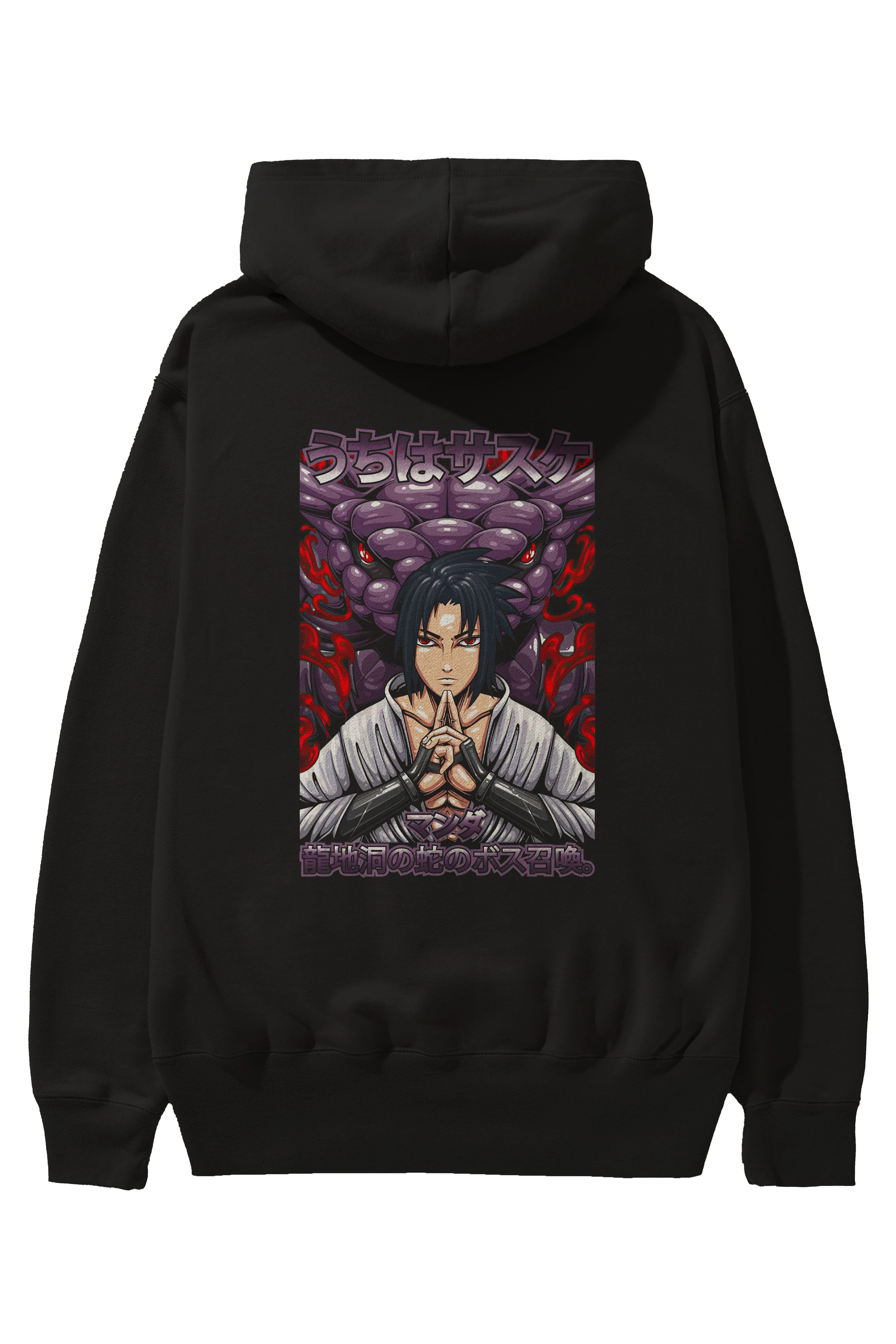 NARUTO SASUKE UCHIHA Anime Arka Baskılı Hoodie Oversize Kapüşonlu Sweatshirt Erkek Kadın Unisex