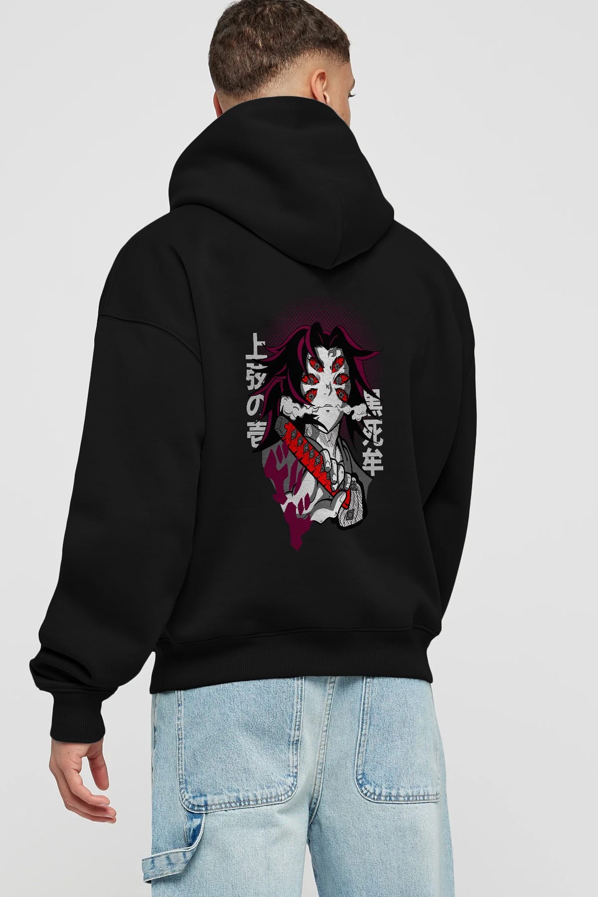 kokushibo DEMON SLAYER Anime Arka Baskılı Hoodie Oversize Kapüşonlu Sweatshirt Erkek Kadın Unisex