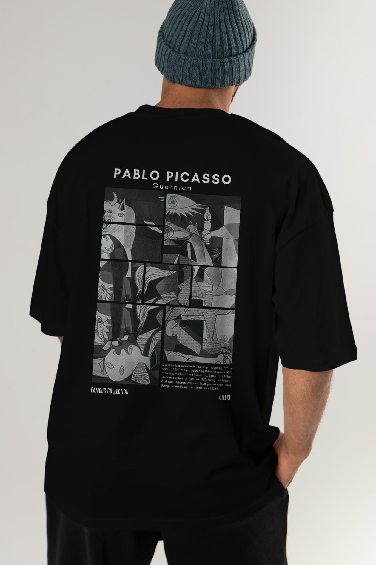 Pablo Picasso Guernica Arka Baskılı Oversize t-shirt Erkek Kadın Bisiklet Yaka Pamuk tişort