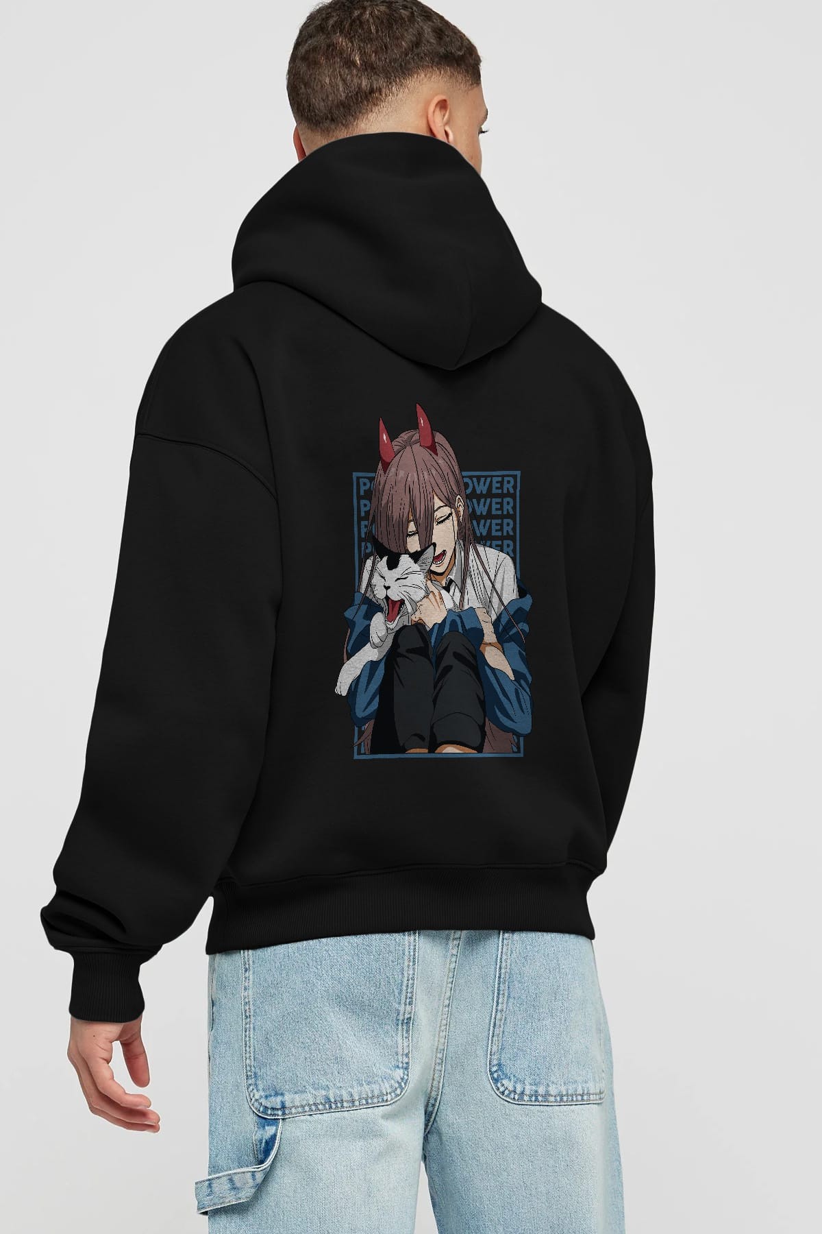 POWER CHAINSAWMAN Anime Arka Baskılı Hoodie Oversize Kapüşonlu Sweatshirt Erkek Kadın Unisex