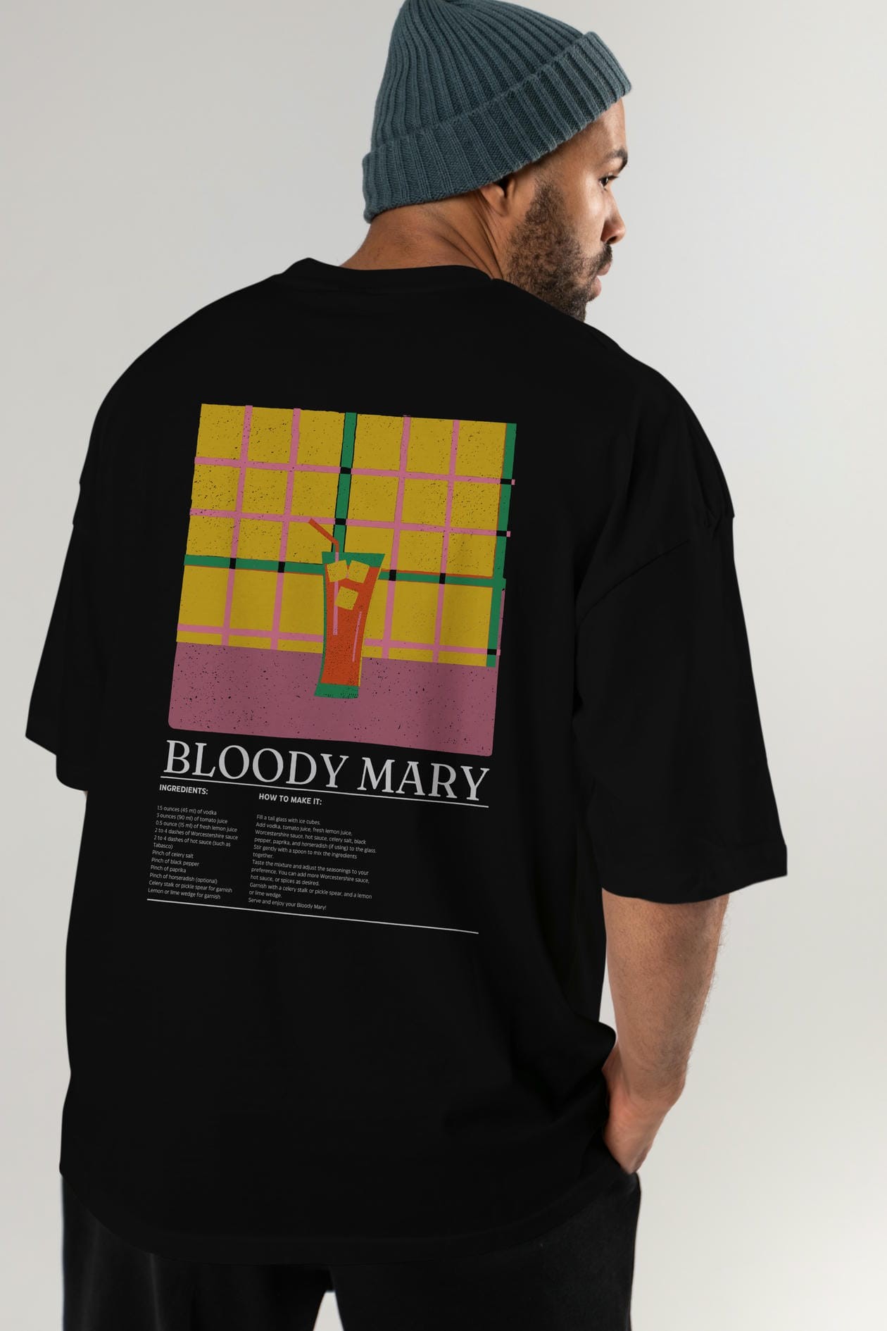 Bloody Mary Kokteyl Serisi Arka Baskılı Oversize t-shirt Erkek Kadın %100 Pamuk Bisiklet Yaka tişort
