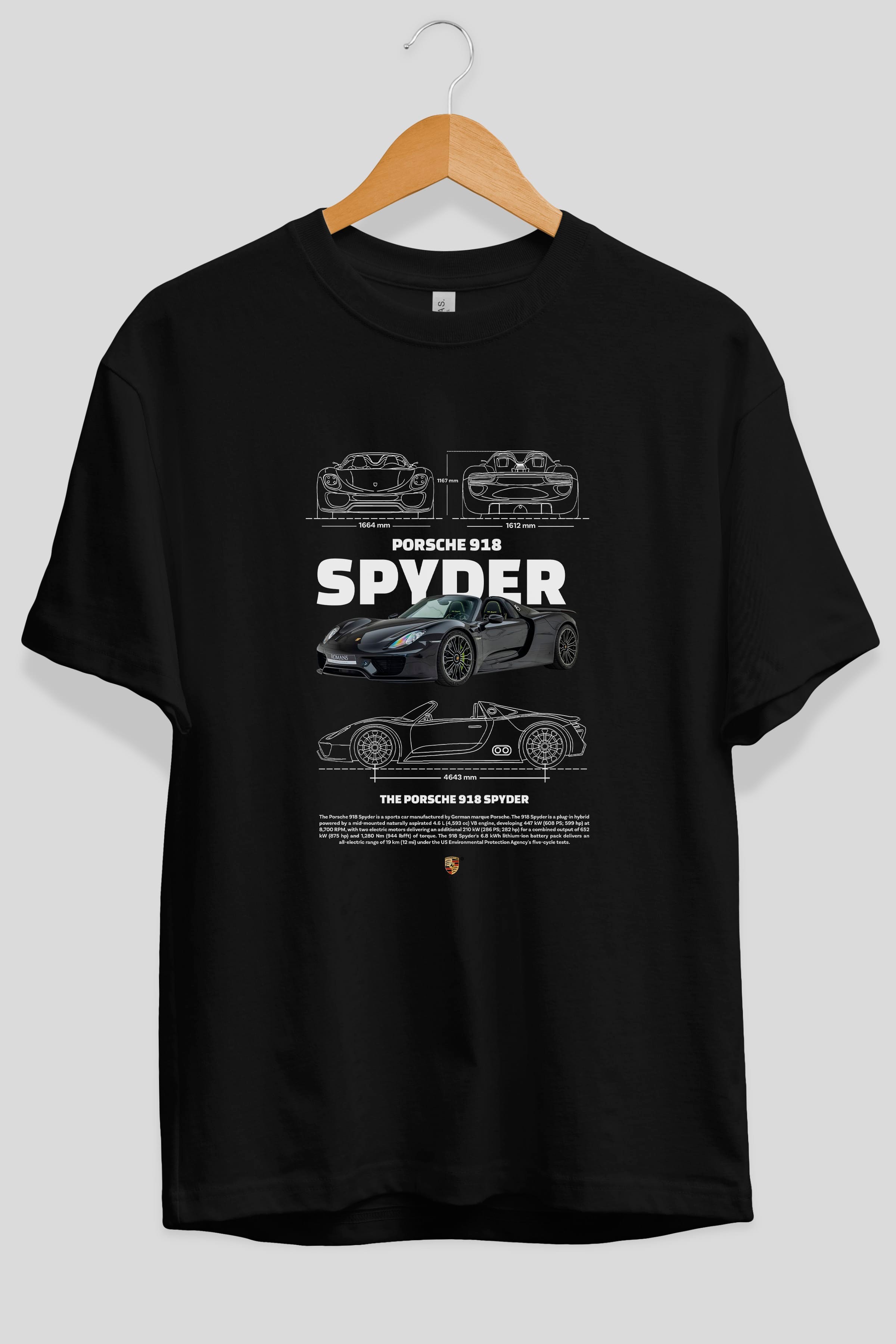 PORSCHE 918 SPYDER Ön Baskılı Oversize t-shirt Erkek Kadın Unisex %100 Pamuk Bisiklet Yaka tişort