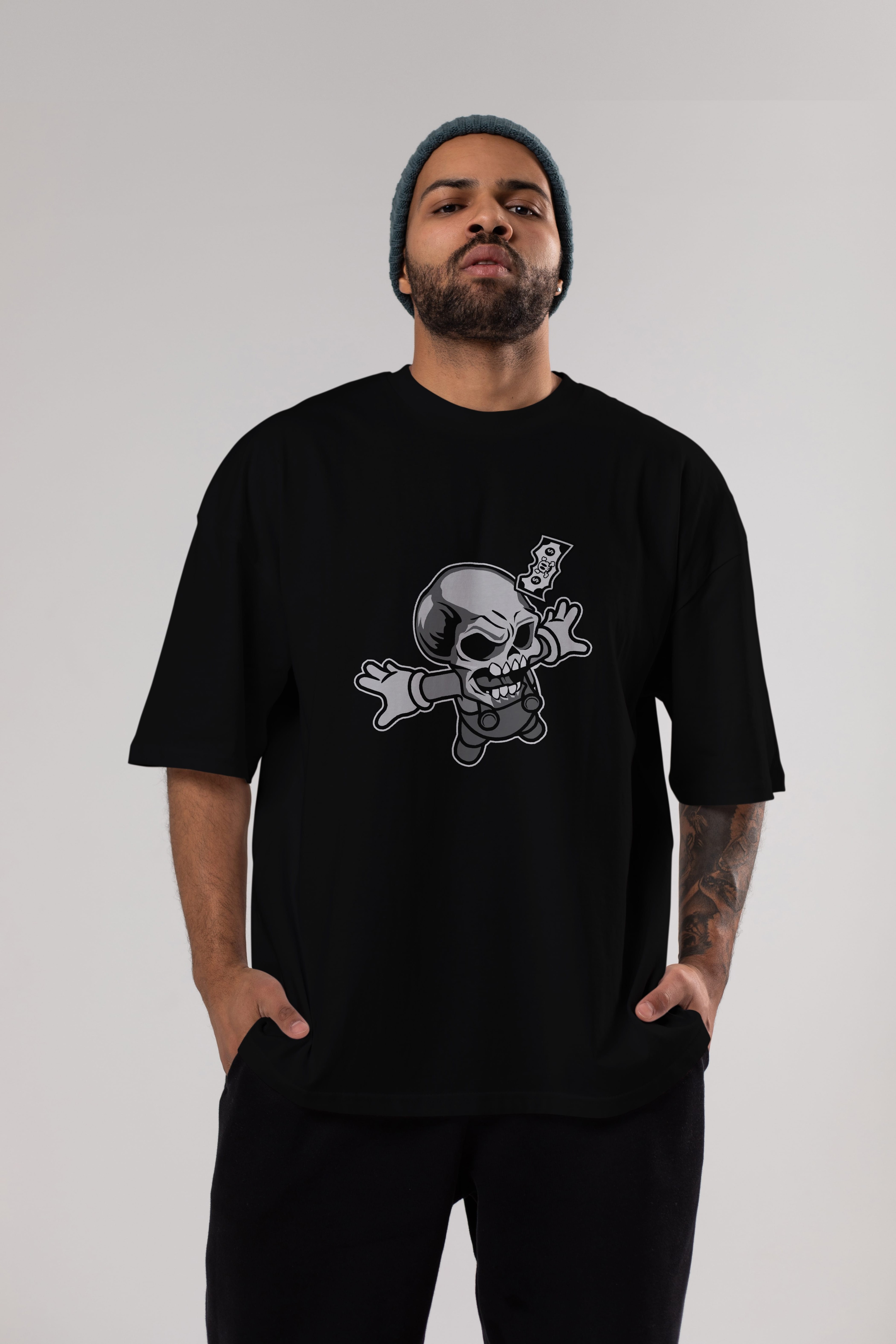 Skull Drowning Ön Baskılı Oversize t-shirt Erkek Kadın Unisex %100 Pamuk tişort