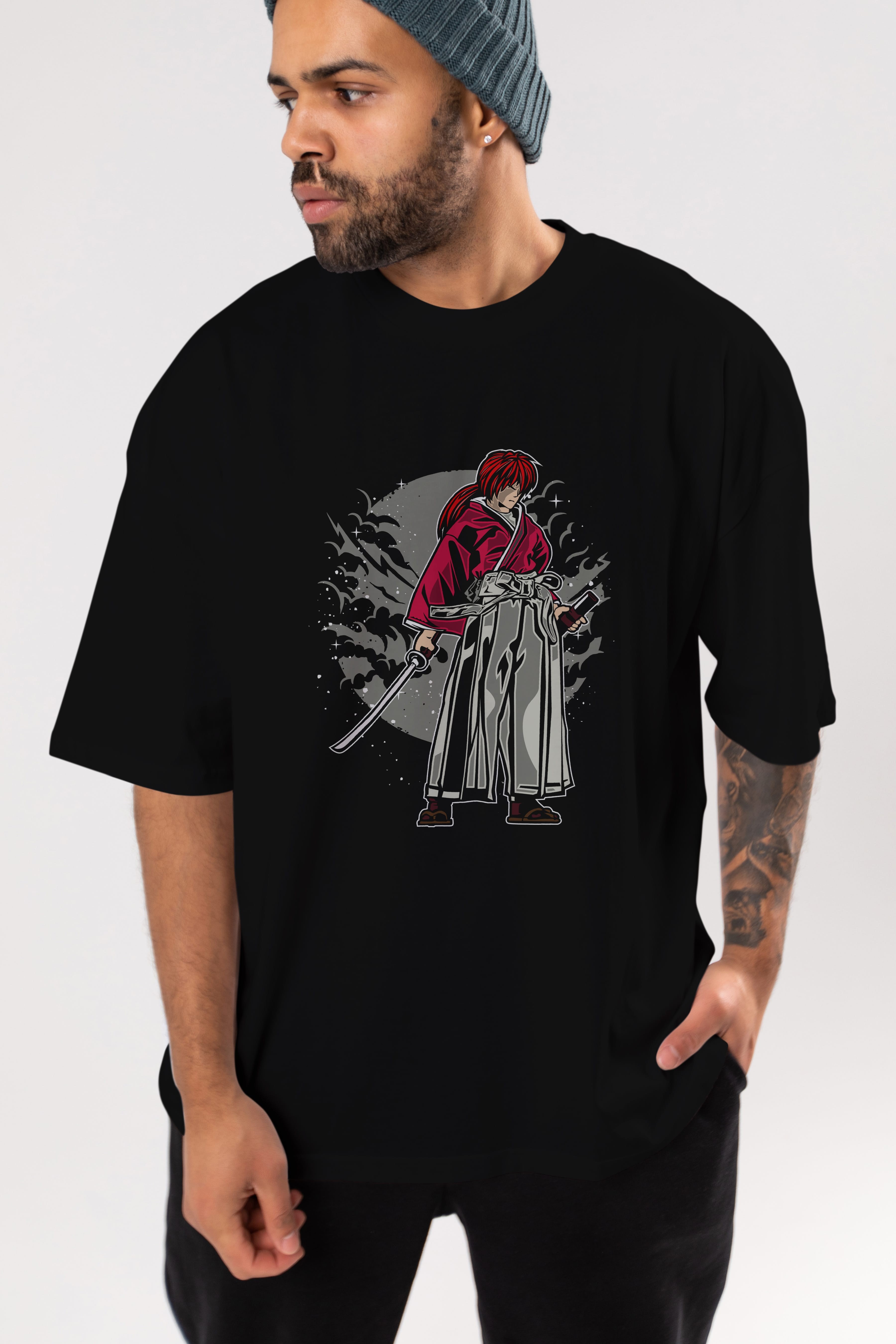 kenshin Ön Baskılı Oversize t-shirt Erkek Kadın Unisex %100 Pamuk tişort