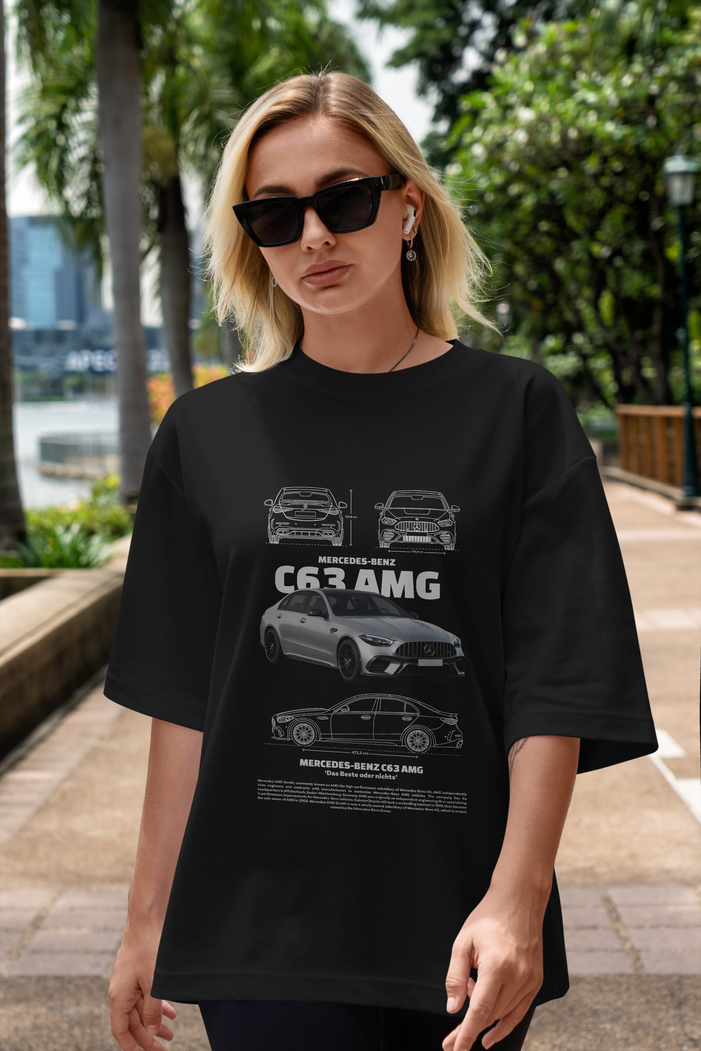 mercedes benz c63 amg Ön Baskılı Oversize t-shirt Erkek Kadın Unisex %100 Pamuk Bisiklet Yaka tişort