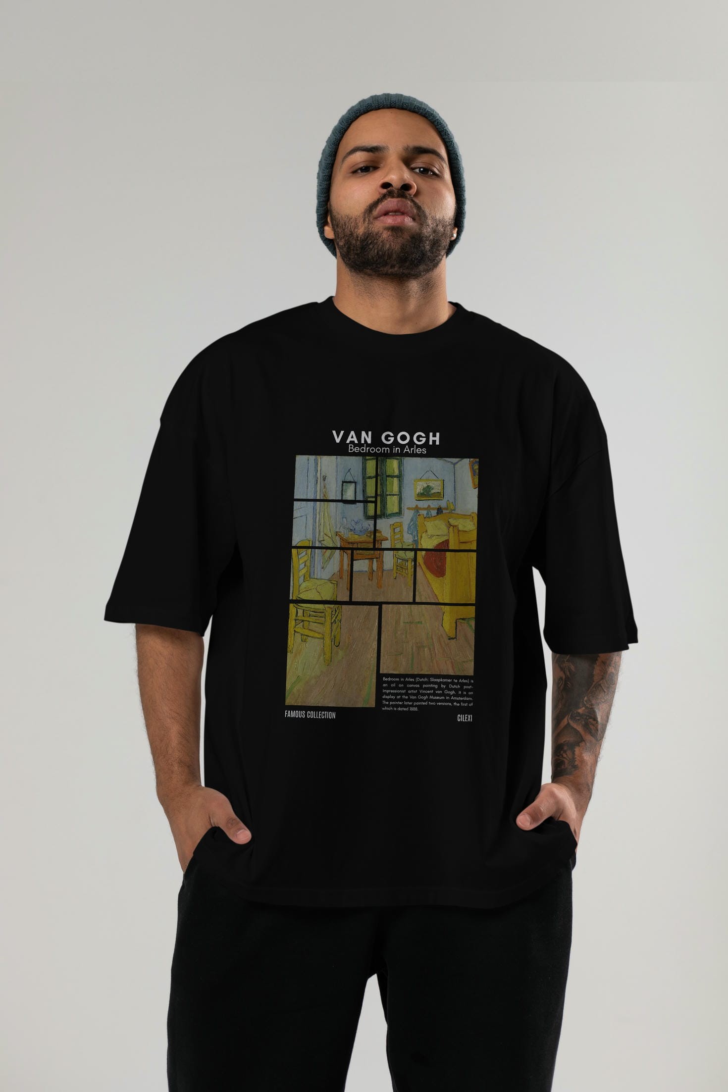 Van Gogh ön Baskılı Oversize t-shirt Erkek Kadın Bisiklet Yaka Pamuk tişort