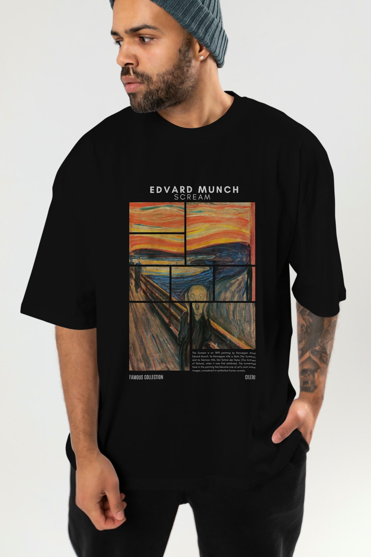 Edvard Munch Scream ön Baskılı Oversize t-shirt Erkek Kadın Bisiklet Yaka Pamuk tişort