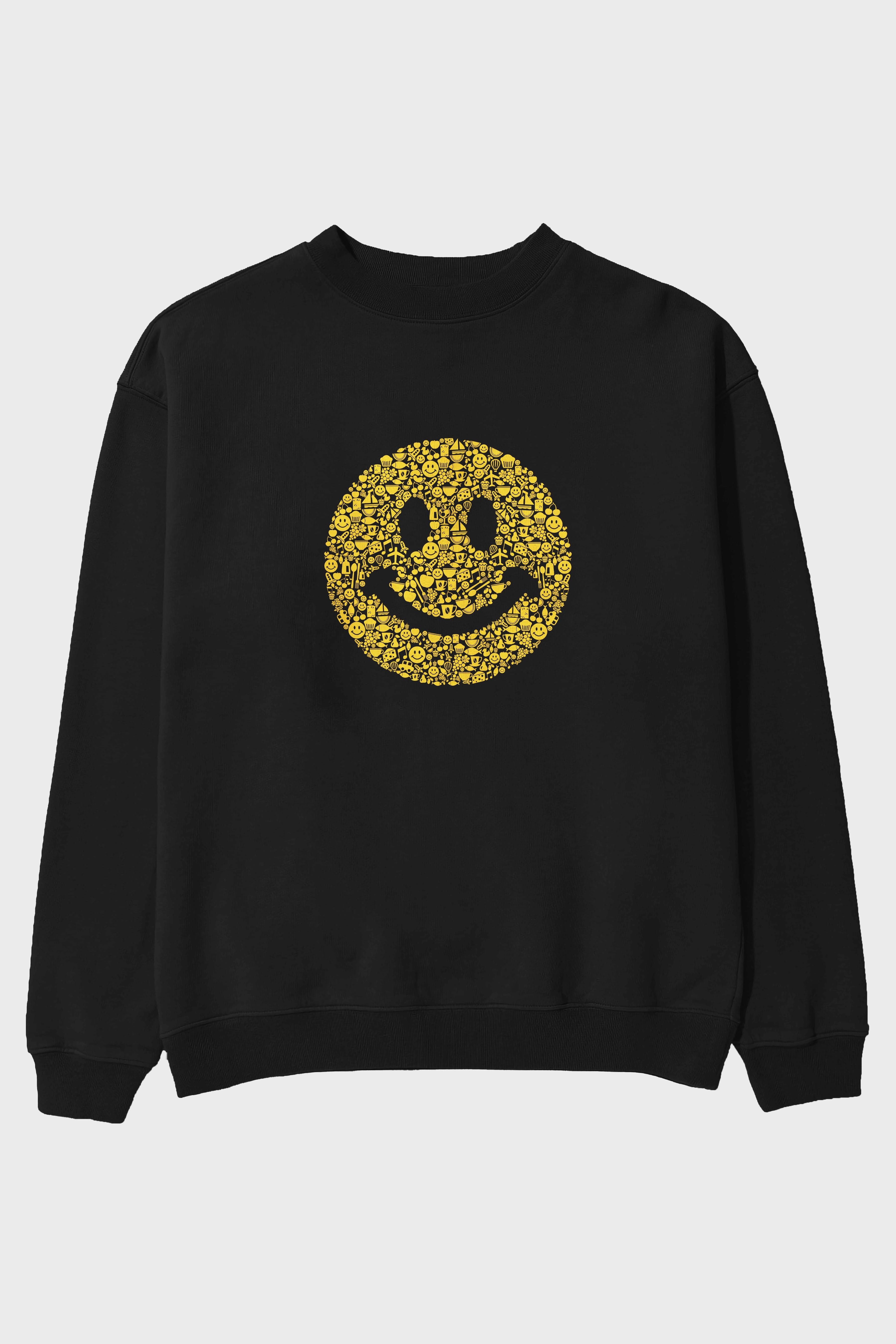 Smiley Ön Baskılı Oversize Sweatshirt Erkek Kadın Unisex
