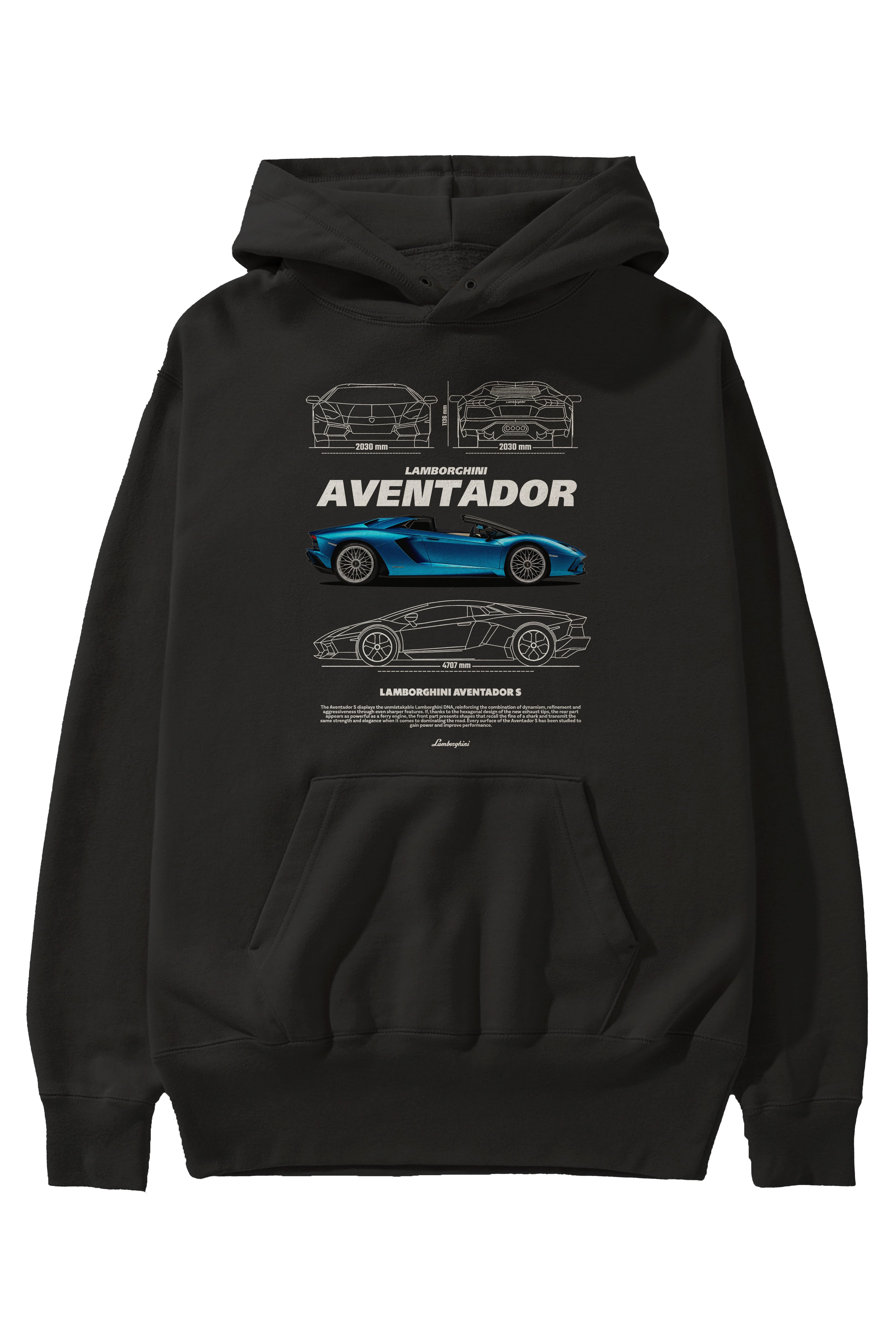 Lamborghini AVENTADOR S Ön Baskılı Hoodie Oversize Kapüşonlu Sweatshirt Erkek Kadın Unisex