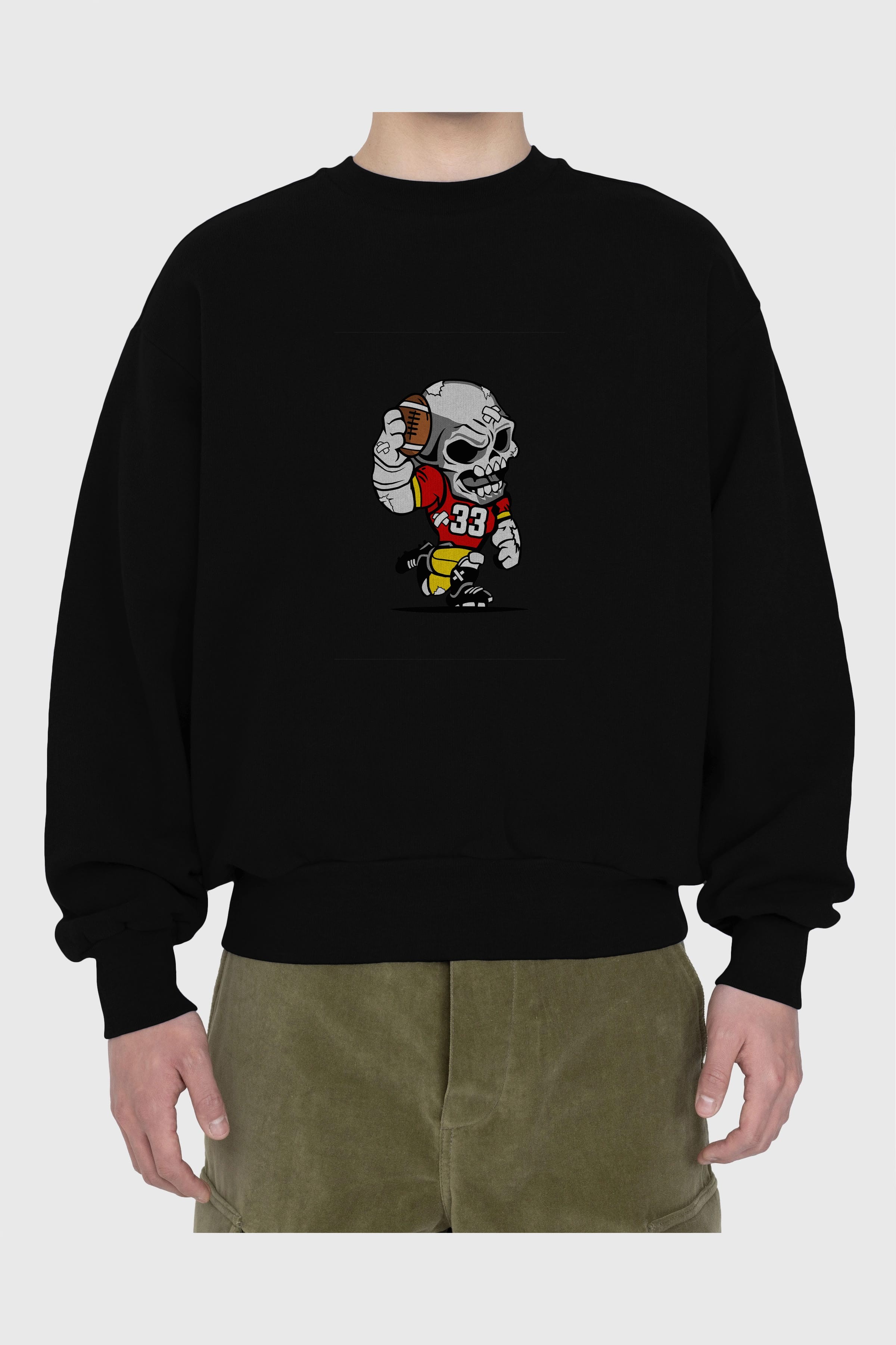 Skull Football Player Ön Baskılı Oversize Sweatshirt Erkek Kadın Unisex