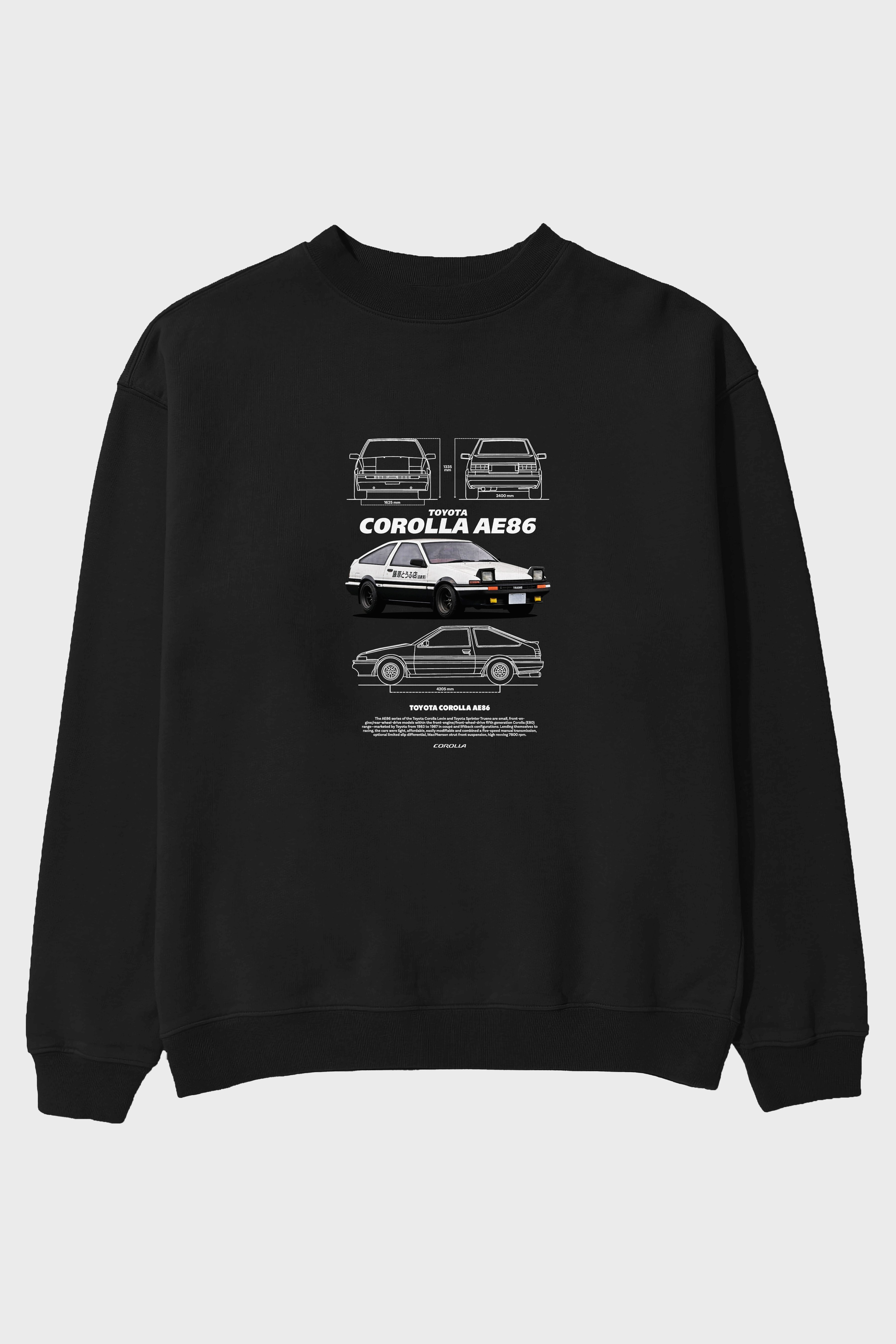 Toyota COROLLA AE86 1 Ön Baskılı Anime Oversize Sweatshirt Erkek Kadın Unisex