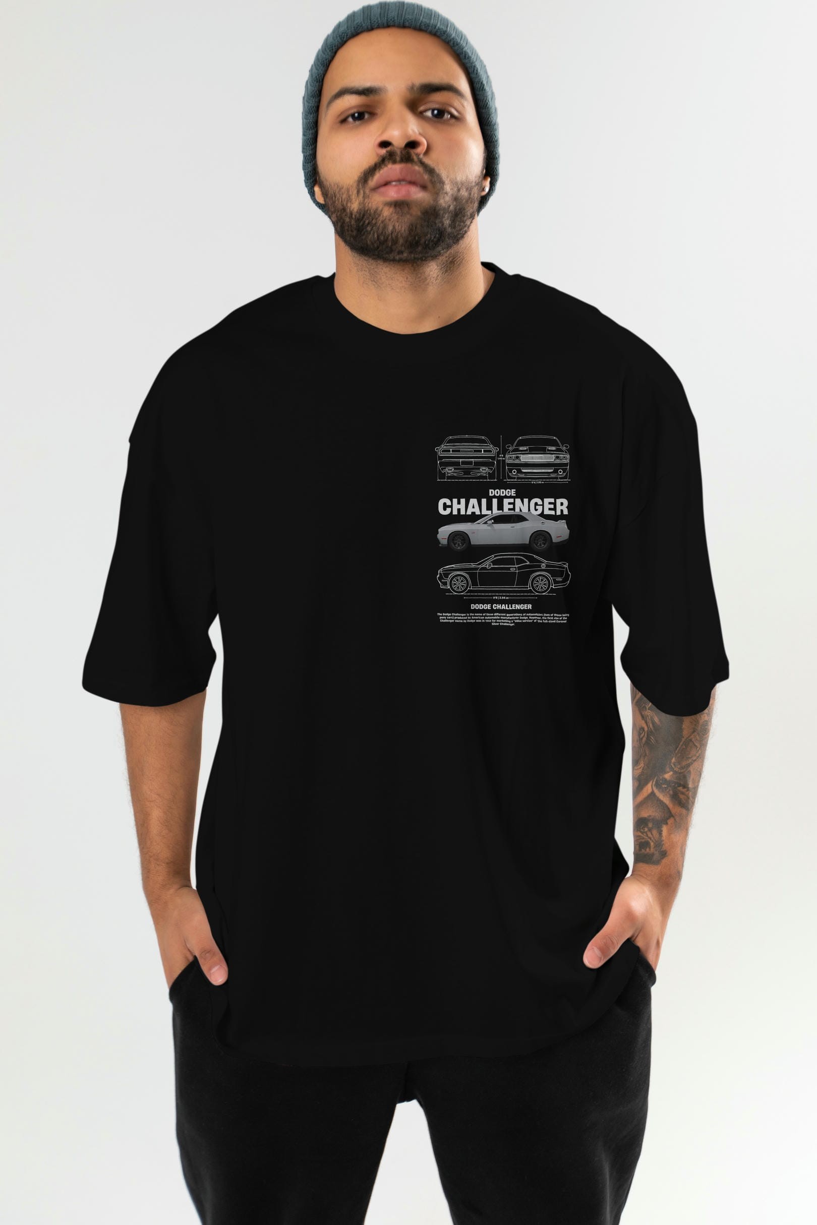 DODGE CHALLENGER Ön Sol Baskılı Oversize t-shirt Erkek Kadın Unisex %100 Pamuk Bisiklet Yaka tişort